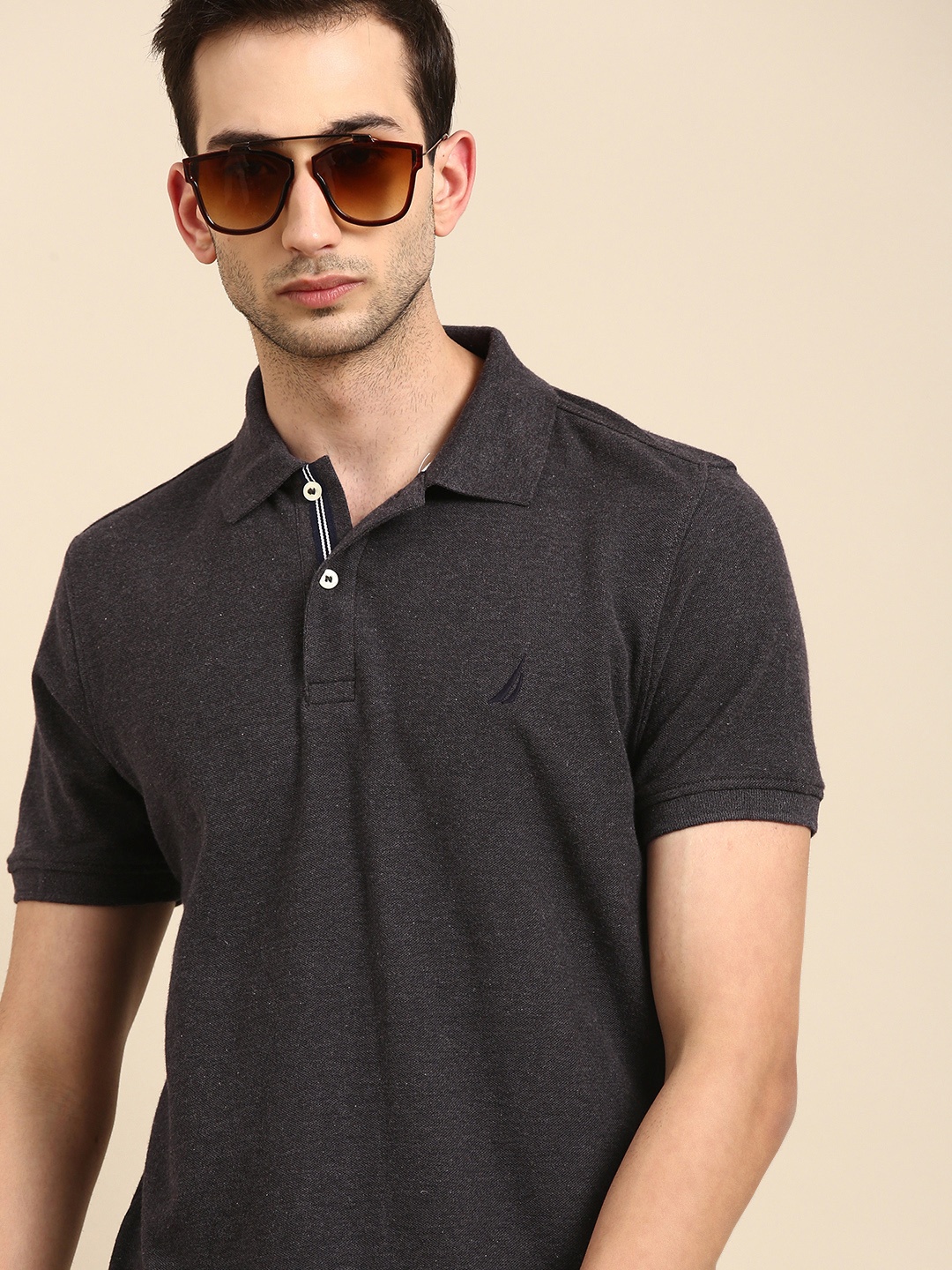 

Nautica Men Black Polo Collar Cotton Pure Cotton T-shirt