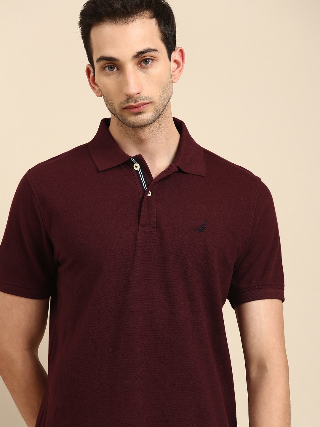 

Nautica Men Maroon Solid Slim Fit Pure Cotton Polo Collar Pure Cotton T-shirt