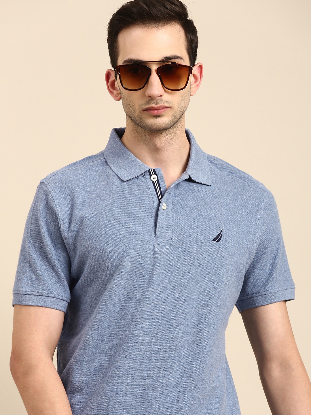 

Nautica Men Blue Polo Collar Cotton Pure Cotton T-shirt