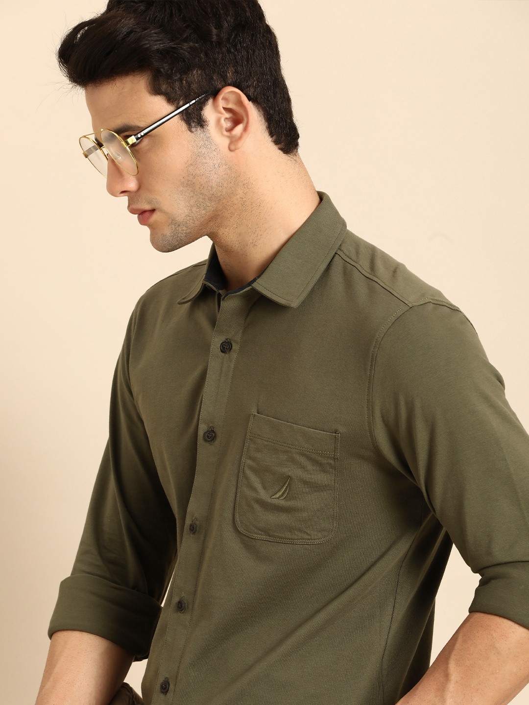 

Nautica Men Olive Green Regular Fit Solid Casual Shirt