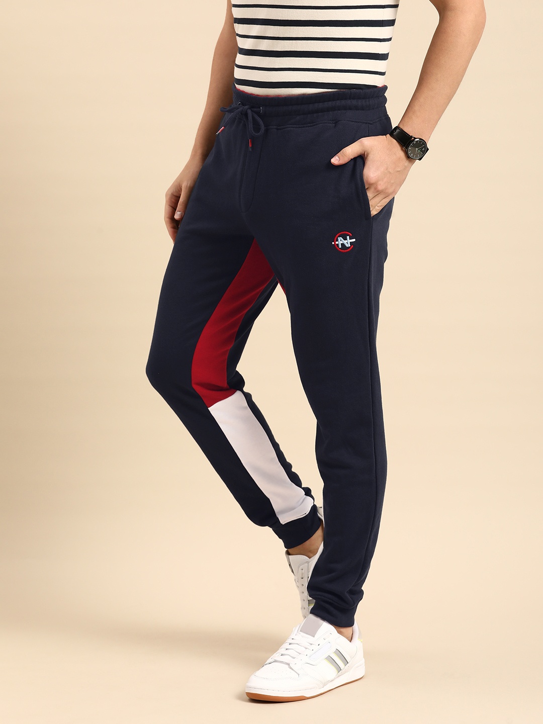 

Nautica Men Navy Blue Solid Joggers with Contrast Panels