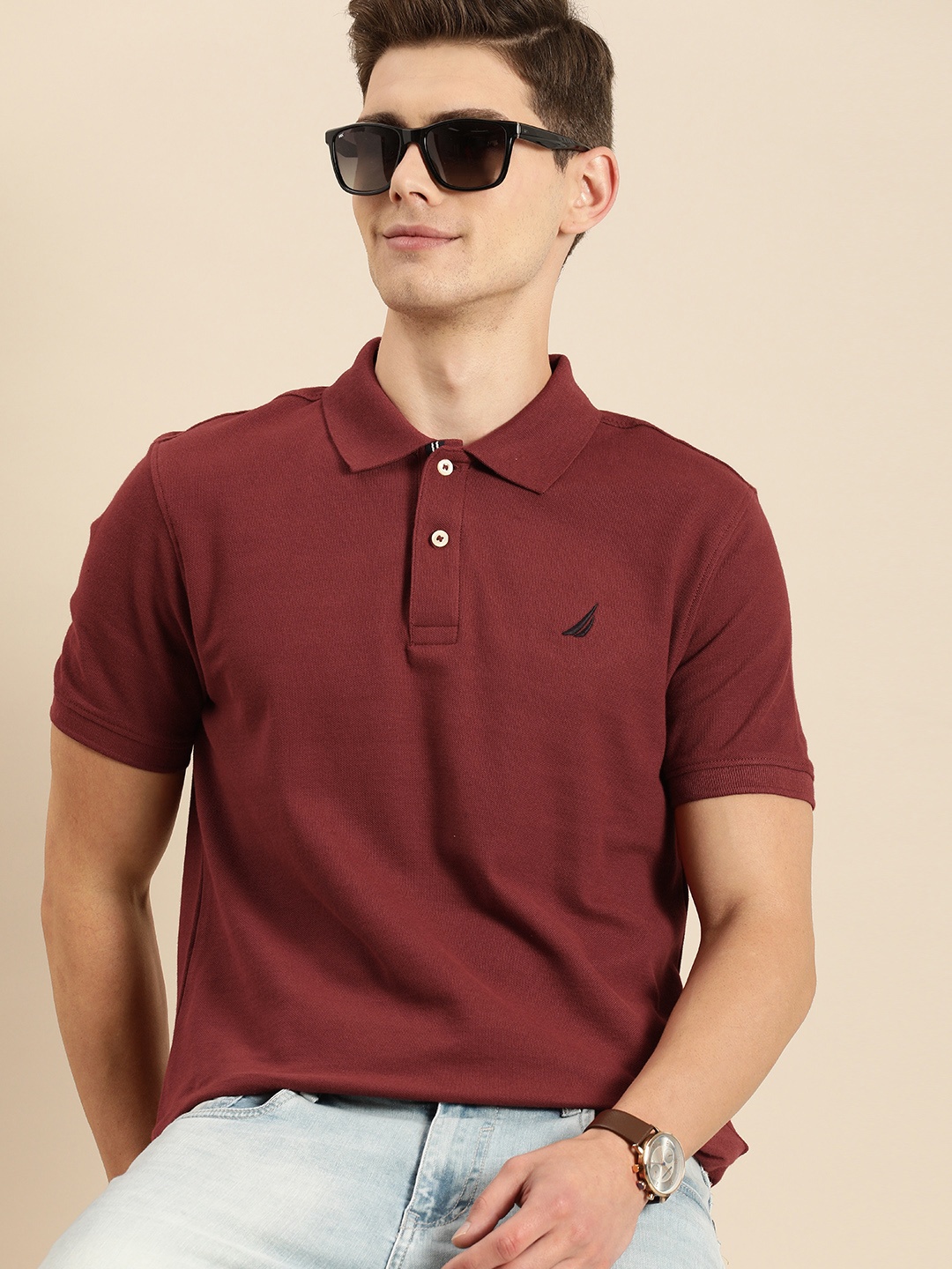 

Nautica Men Maroon Polo Collar T-shirt