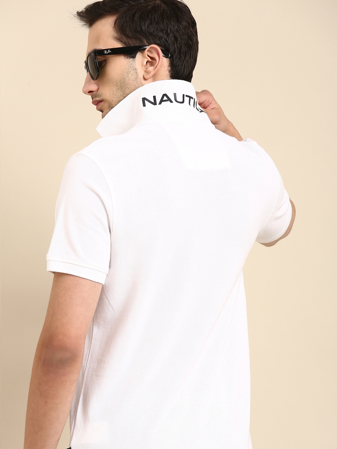 

Nautica Men White Polo Collar Cotton Pure Cotton T-shirt