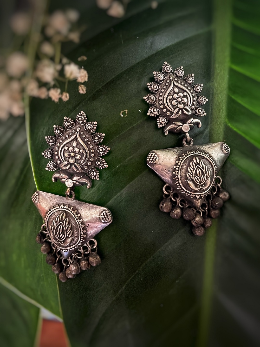 

Digital Dress Room Silver-Toned Contemporary Jhumkas Earrings