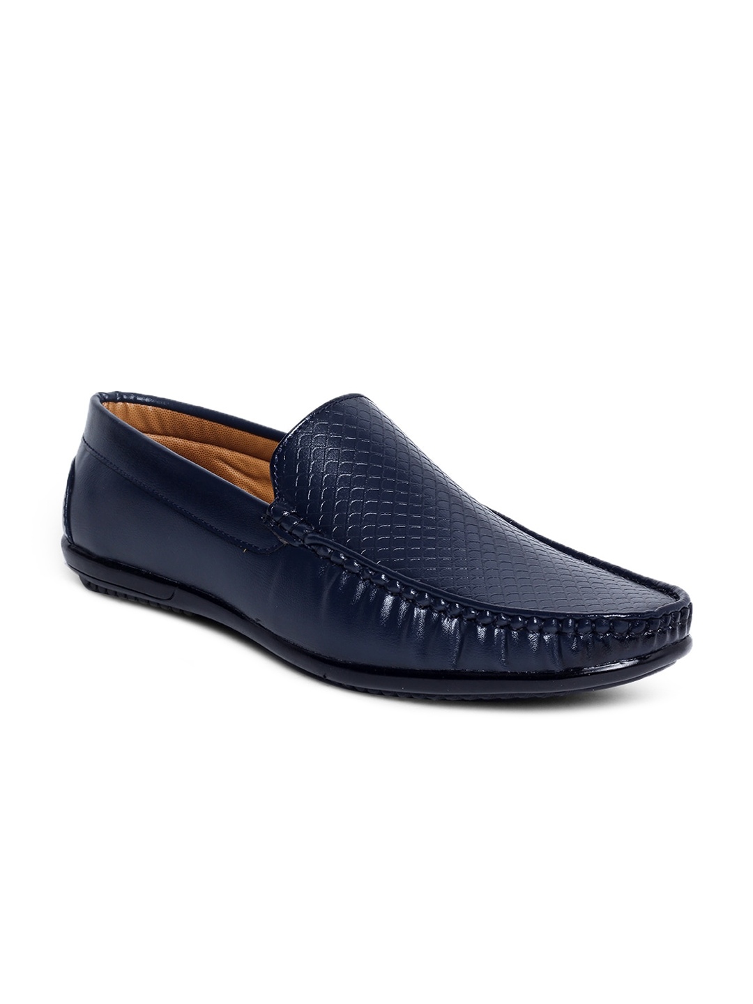 

MUTAQINOTI Men Blue Textured Patent Leather Loafers