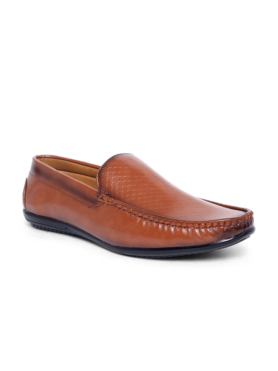 

MUTAQINOTI Men Tan Textured Patent Leather Loafers