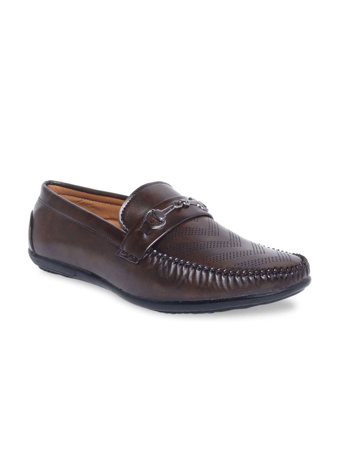 

MUTAQINOTI Men Brown Textured Patent Leather Loafers