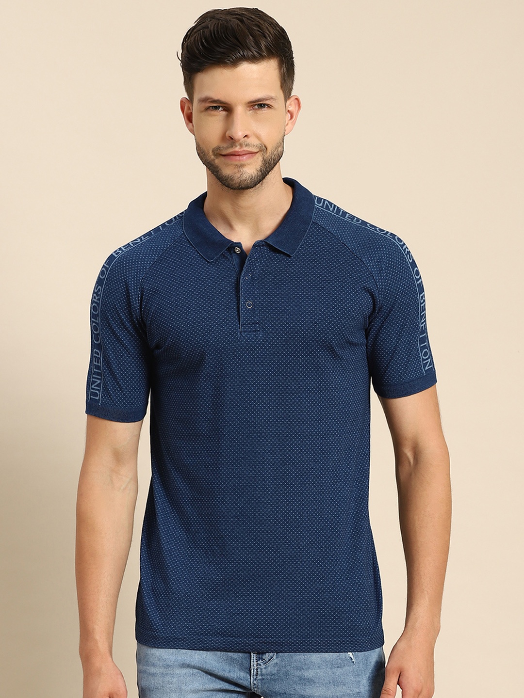 

United Colors of Benetton Men Blue Polo Collar T-shirt