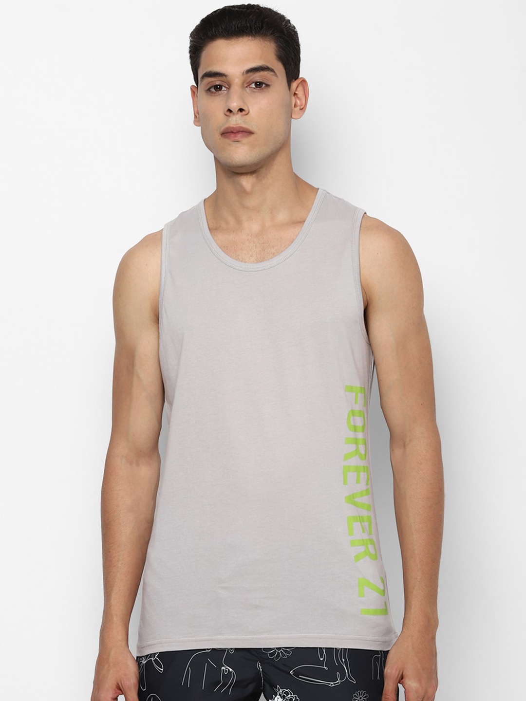 

FOREVER 21 Men Grey Solid Cotton Innerwear Vest