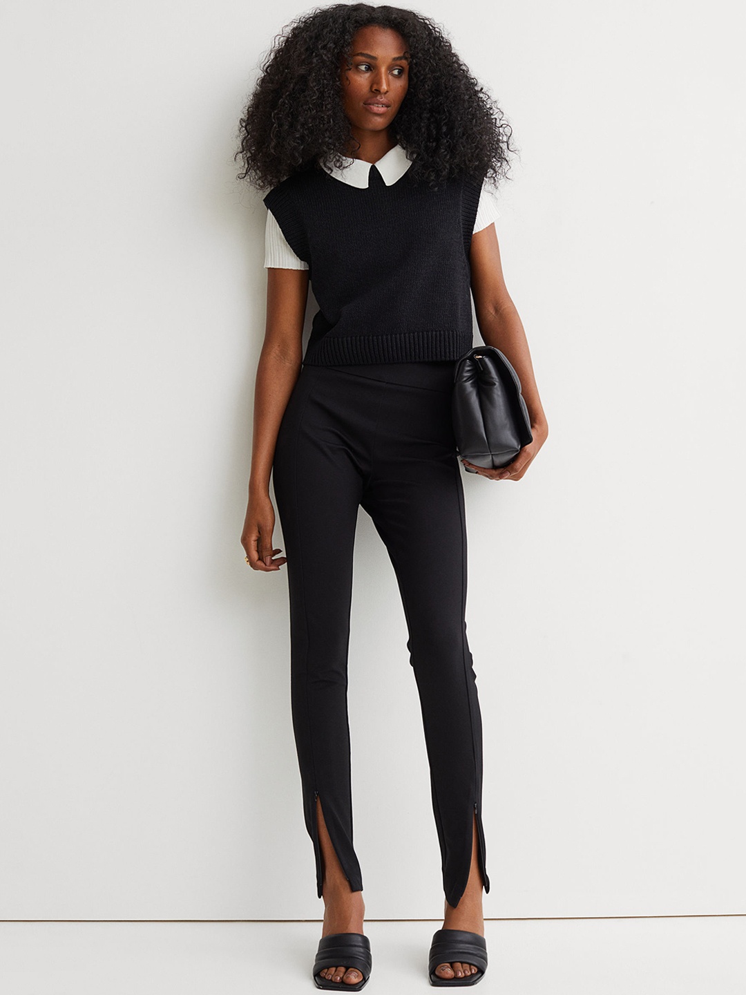 

H&M Women Black Zip-hem leggings