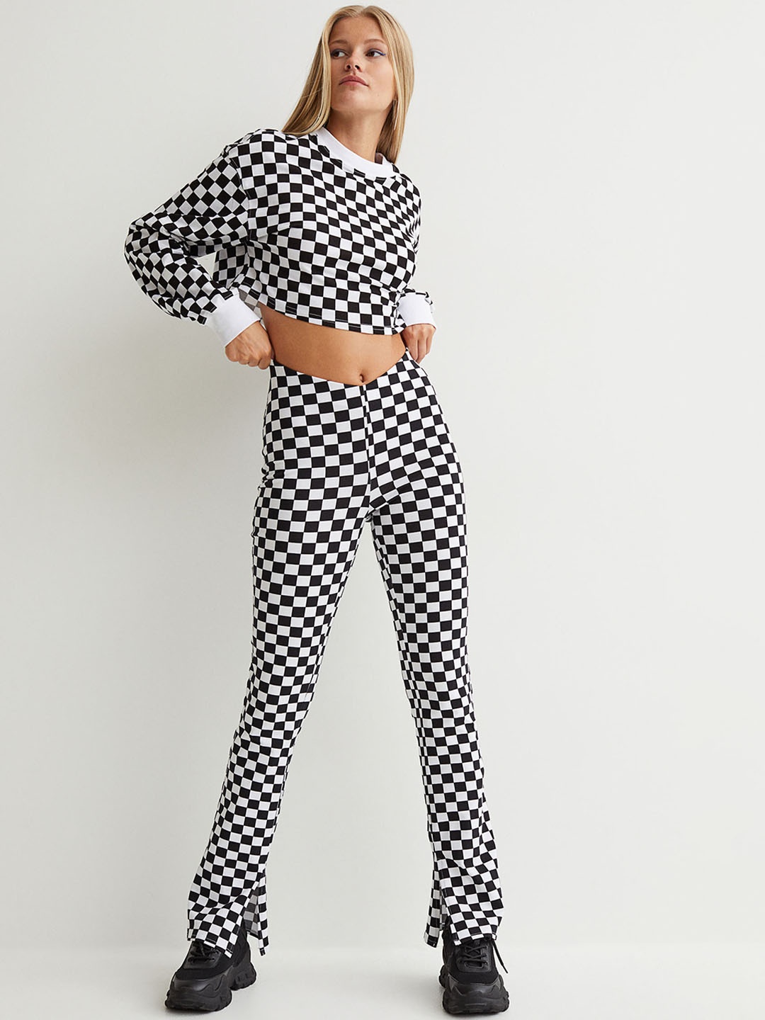 

H&M Women Black & White Flared Leggings