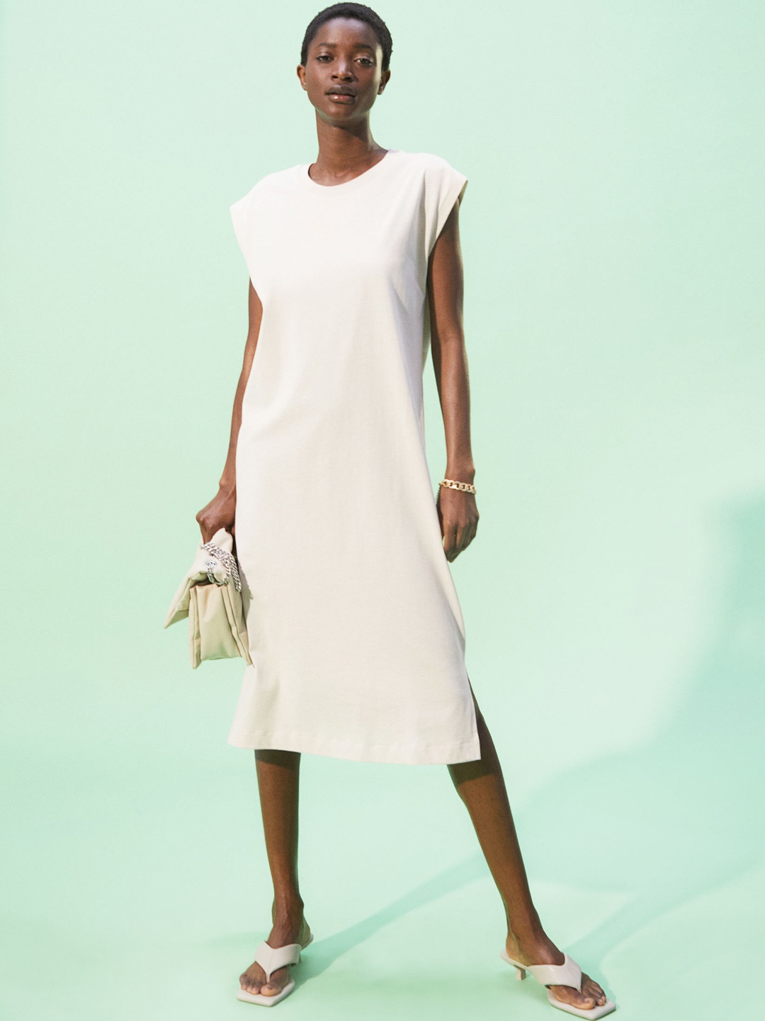 

H&M Women Beige Sleeveless jersey dress