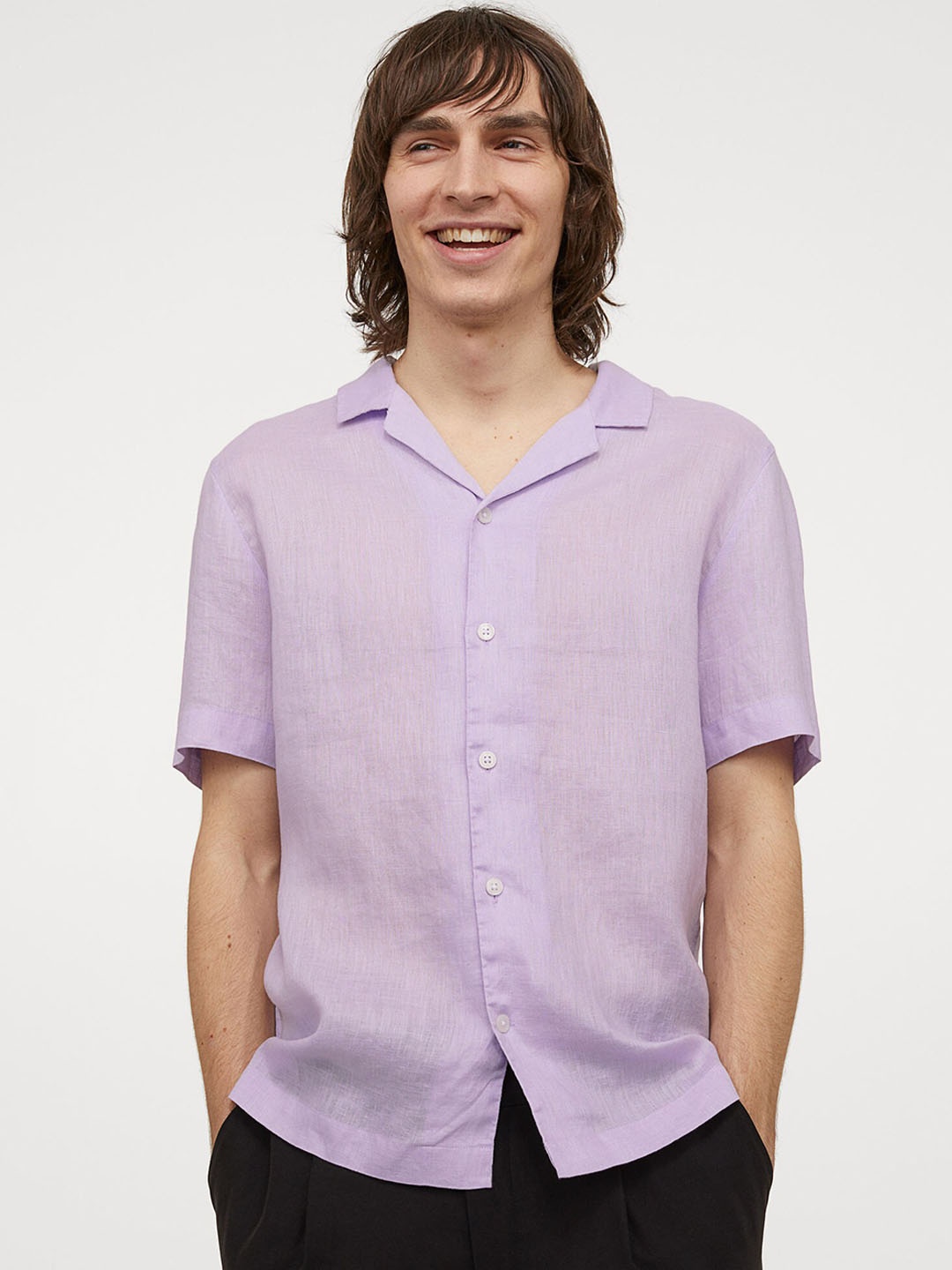 

H&M Men Purple Regular Fit Linen shirt