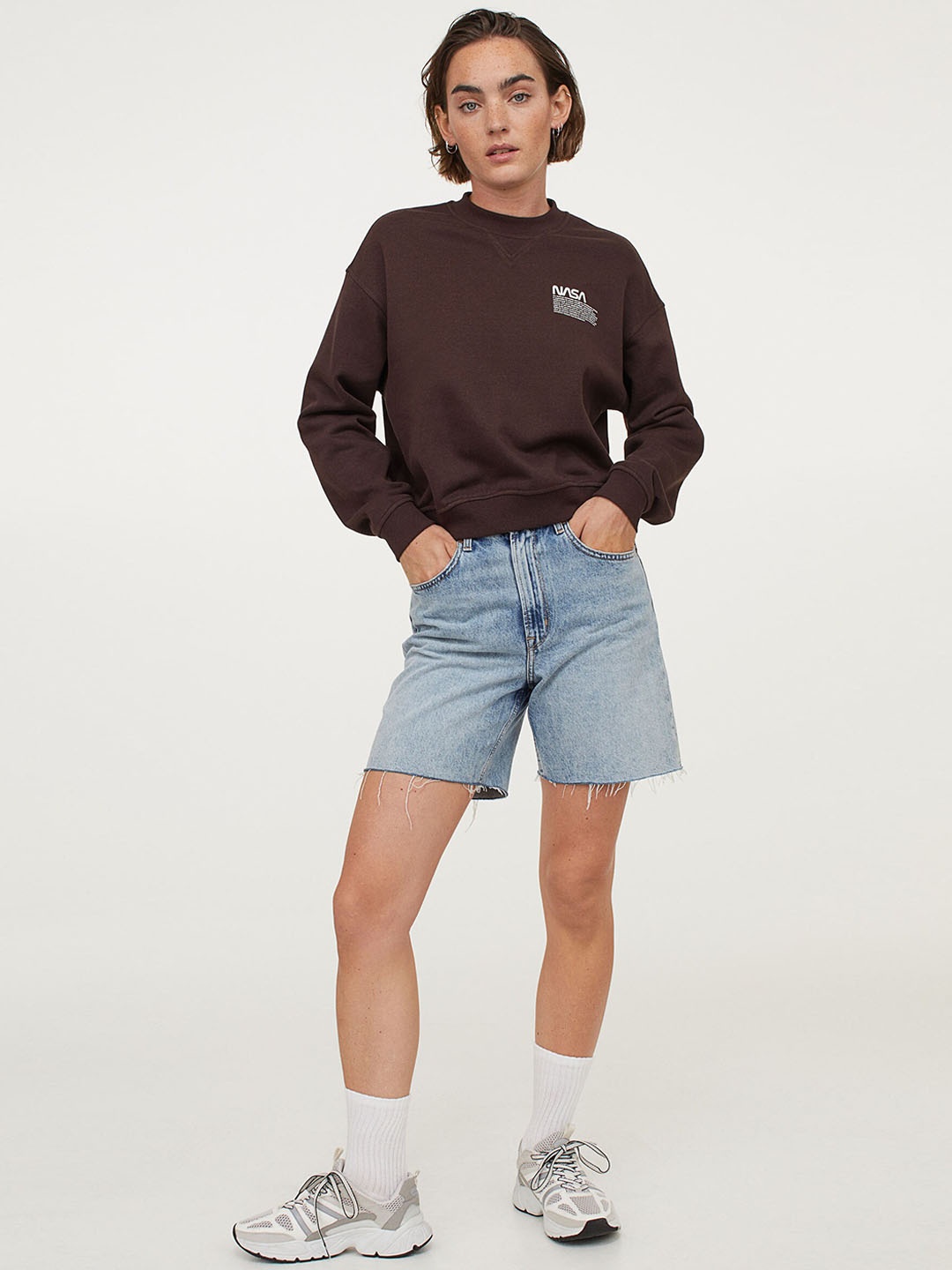 

H&M Women Brown & White Typography Printed Sweatshirt