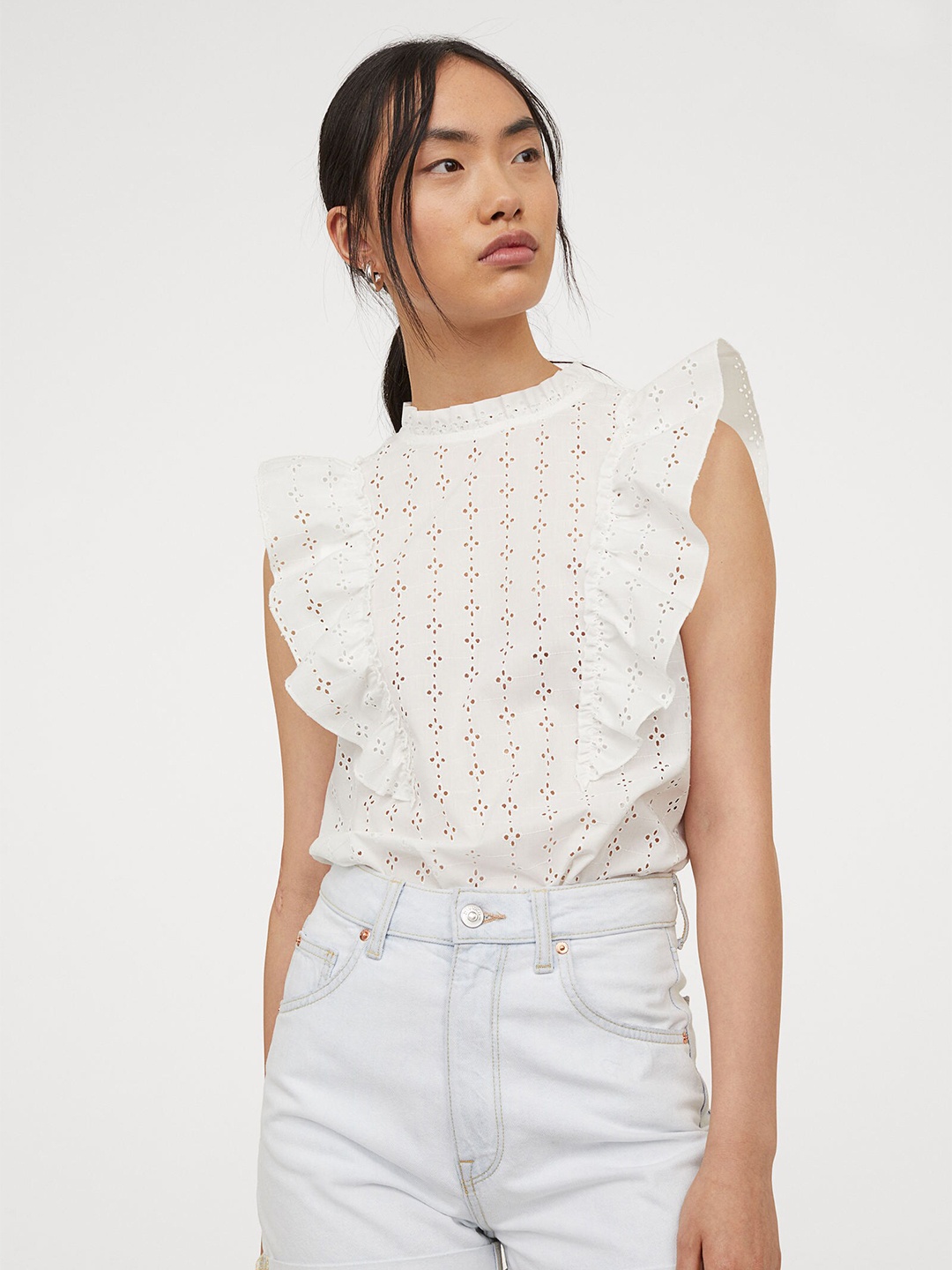 

Broderie Women White Anglaise Flounced Top