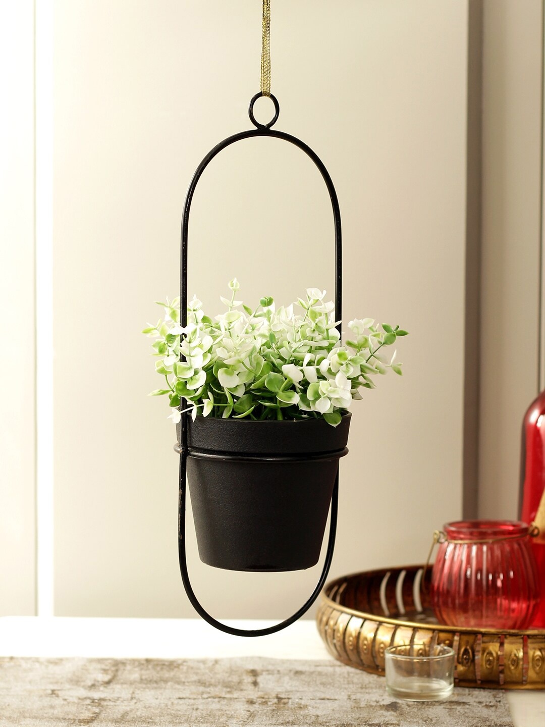 

Living Essence Green & Black Artificial Quercus Plant With Ceramic Pot