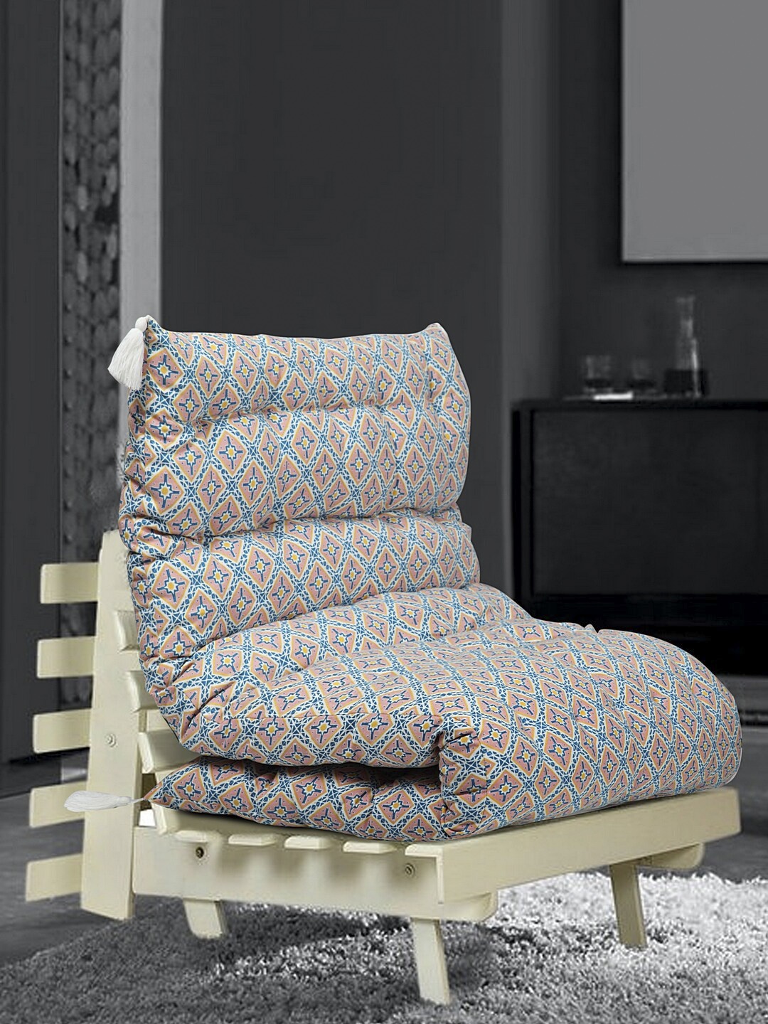 

BLANC9 Pink & Blue Printed Cotton With Hand Tucking Recyled Futon Chair Pads