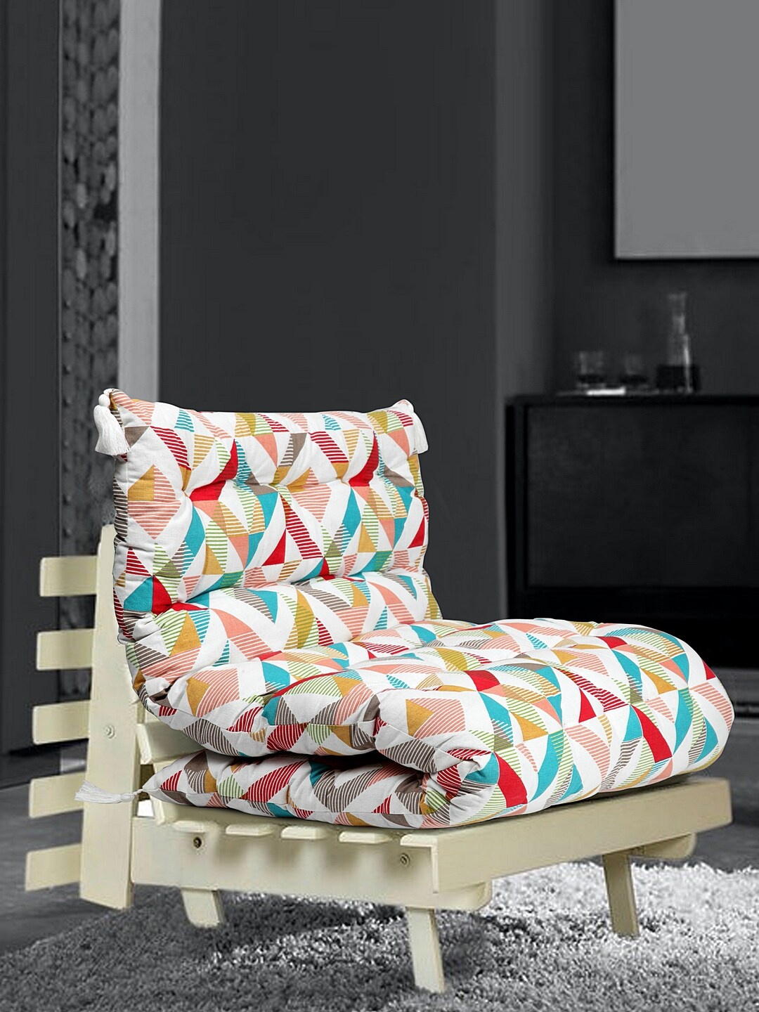 

BLANC9 Multicoloured Printed Cotton With Hand Tucking Recyled Futon Chair Pads, Multi