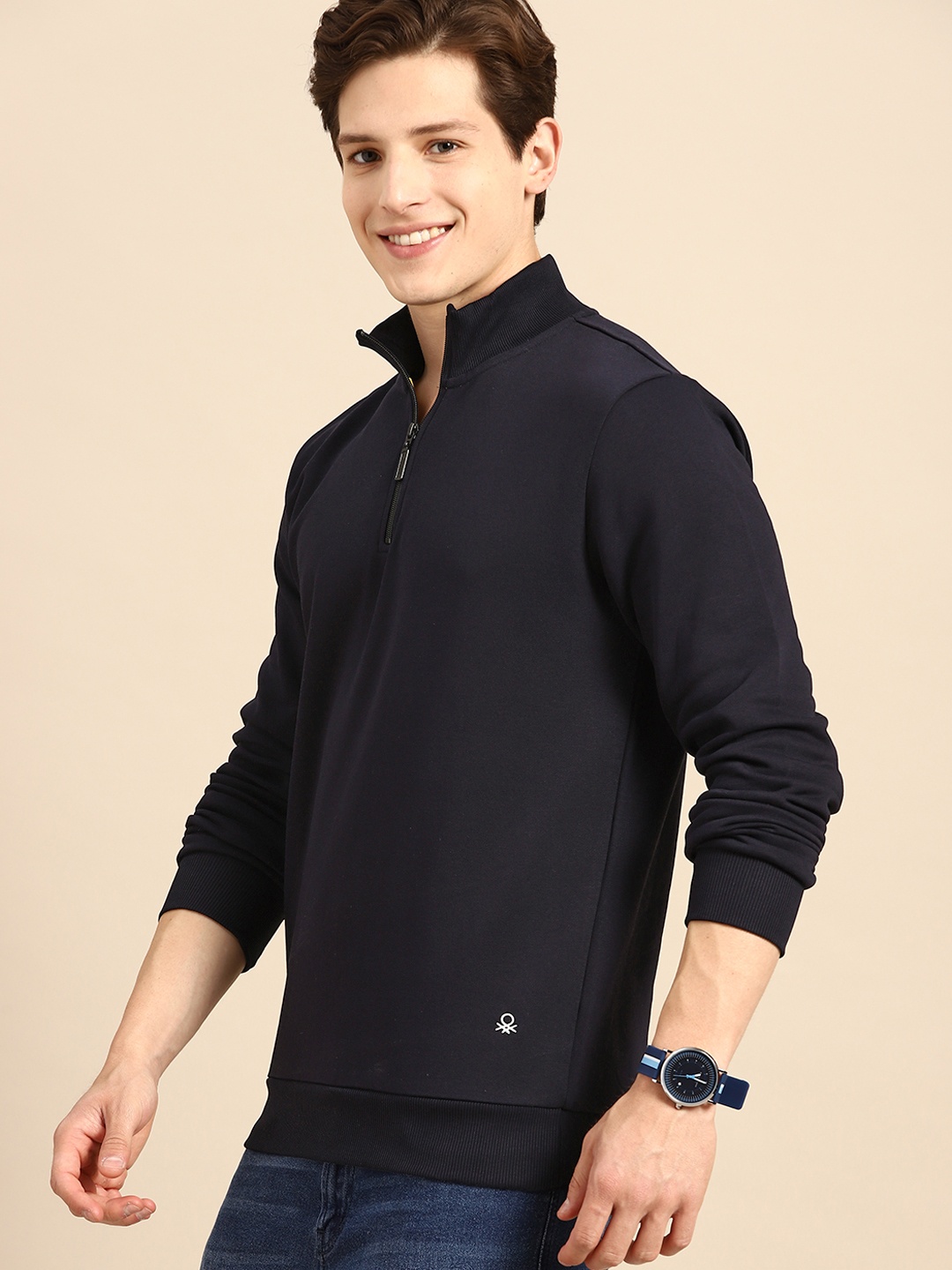

United Colors of Benetton Men Navy Blue Solid Sweatshirt