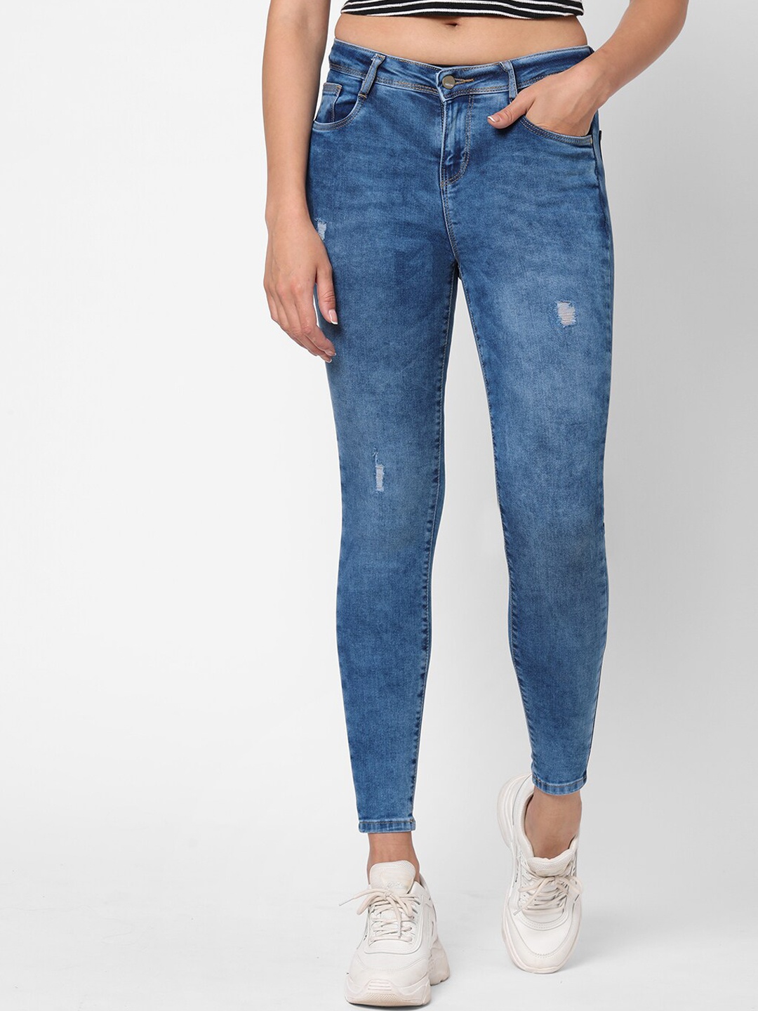 

Kraus Jeans Women Blue Skinny Fit Low Distress Heavy Fade Jeans