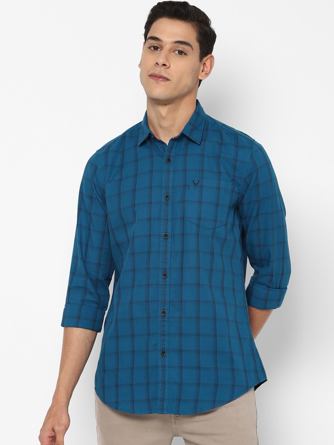 

Allen Solly Sport Men Blue Opaque Checked Cotton Casual Shirt
