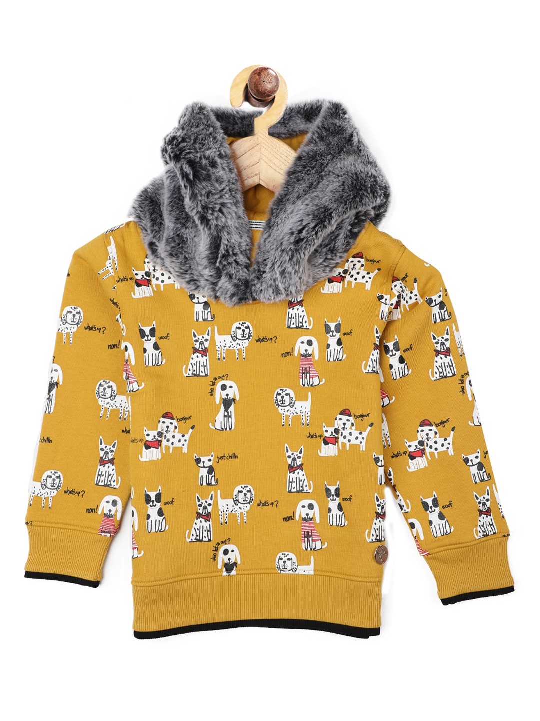 

Stupid Cupid Boys Mustard Printed Sweatshirt
