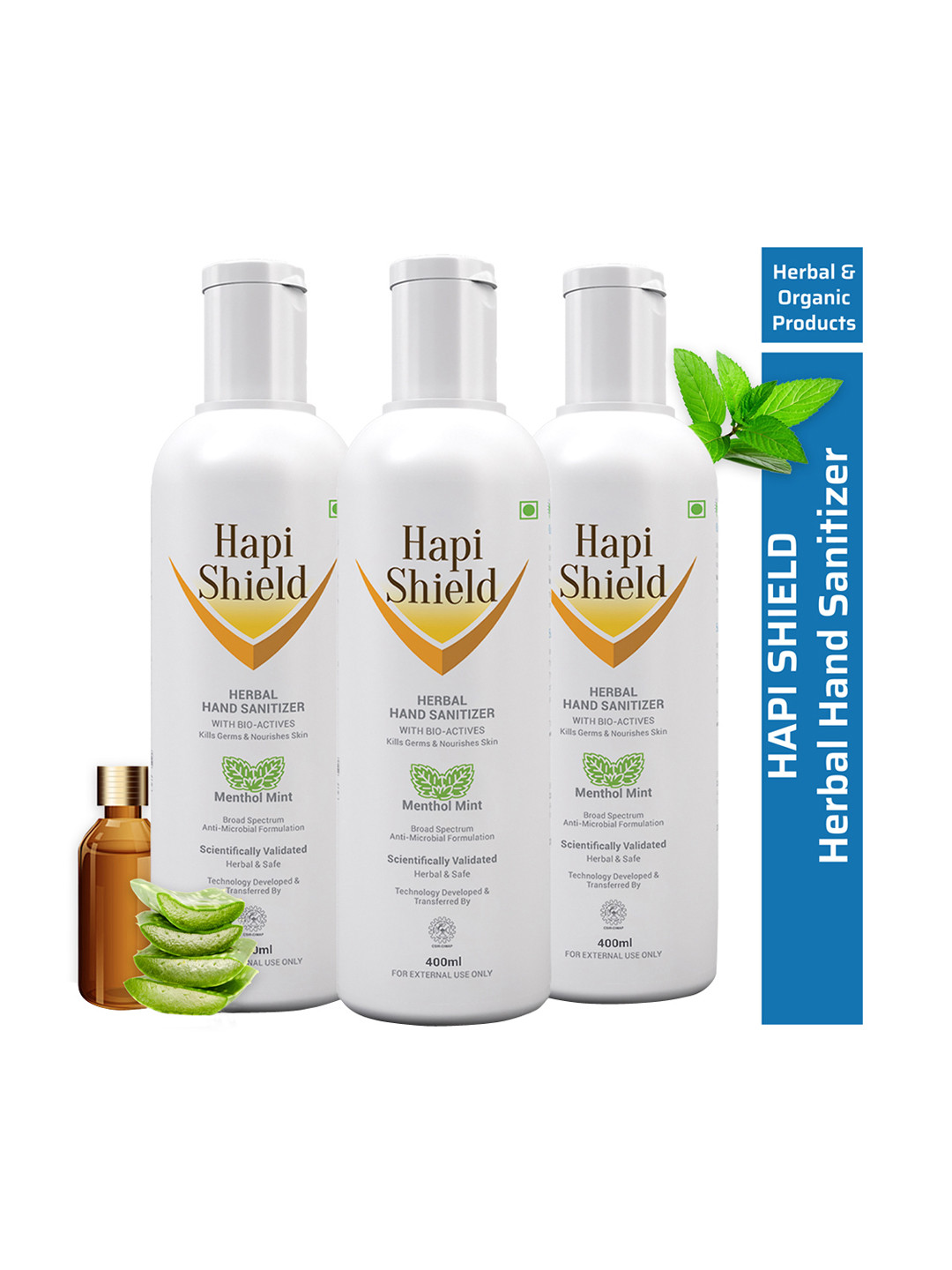 

Hapi Shield Set Of 3 Herbal Hand Sanitizer 1200 ml, White