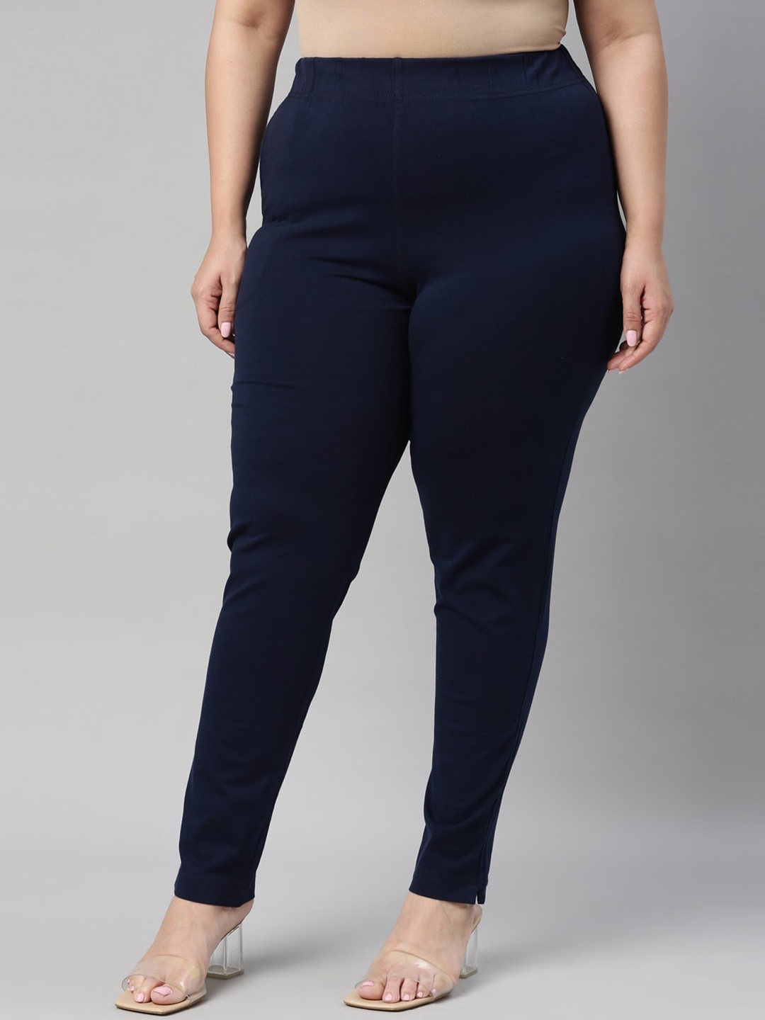 

Go Colors Women Navy Blue Cotton Tapered Fit Trousers