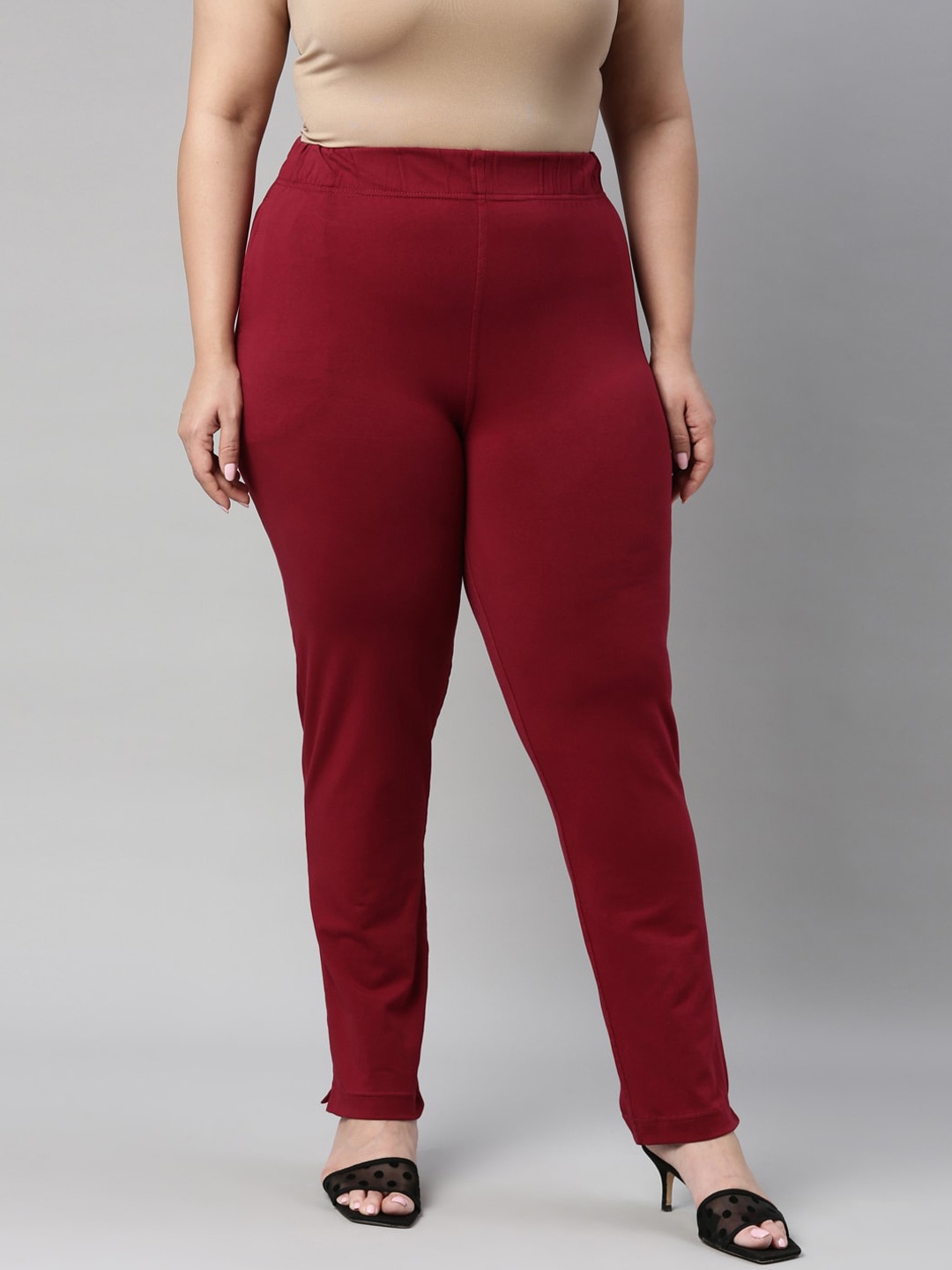 

Go Colors Women Maroon Cotton Tapered Fit Trousers