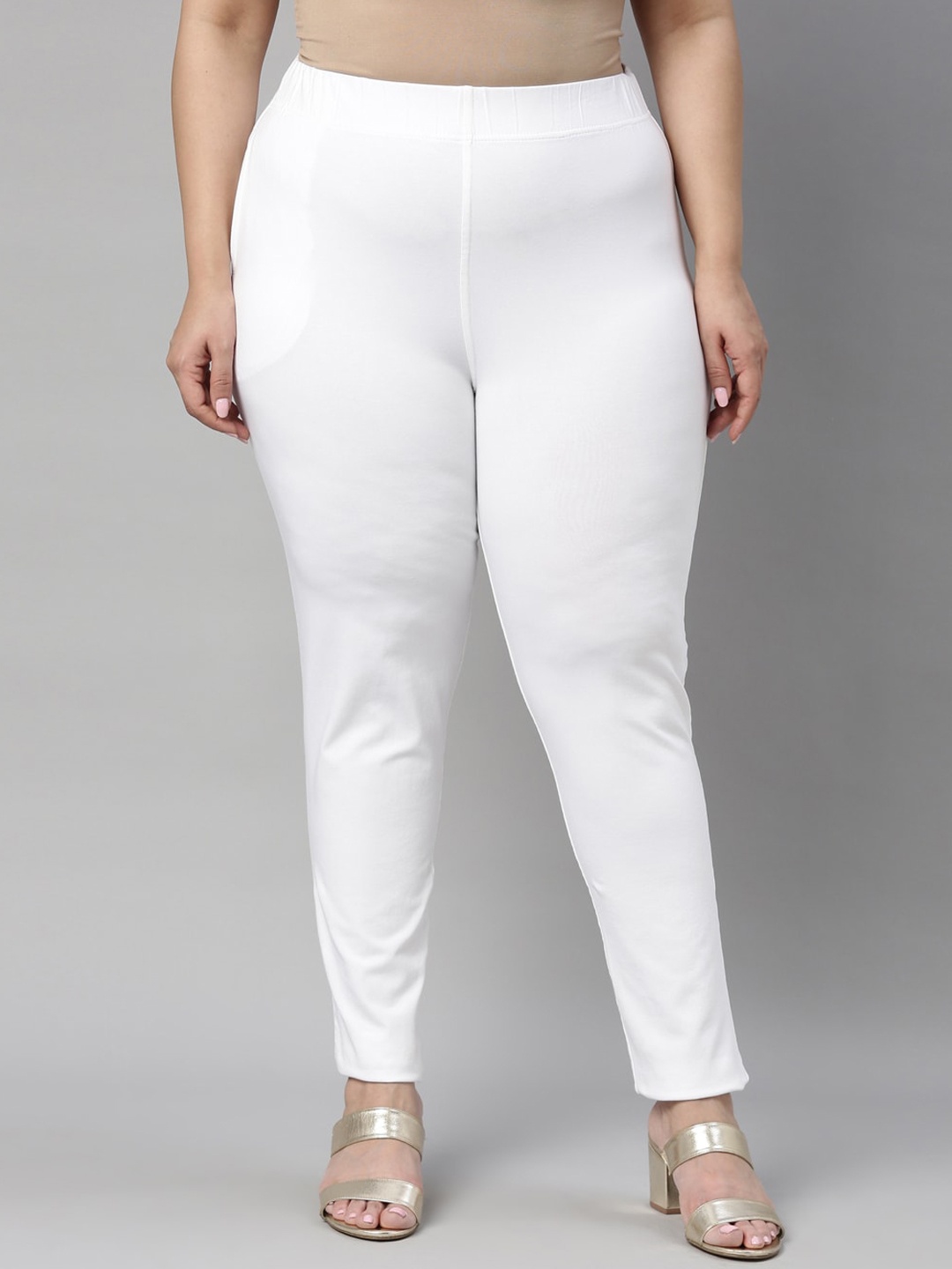 

Go Colors Women White Cotton Tapered Fit Trousers