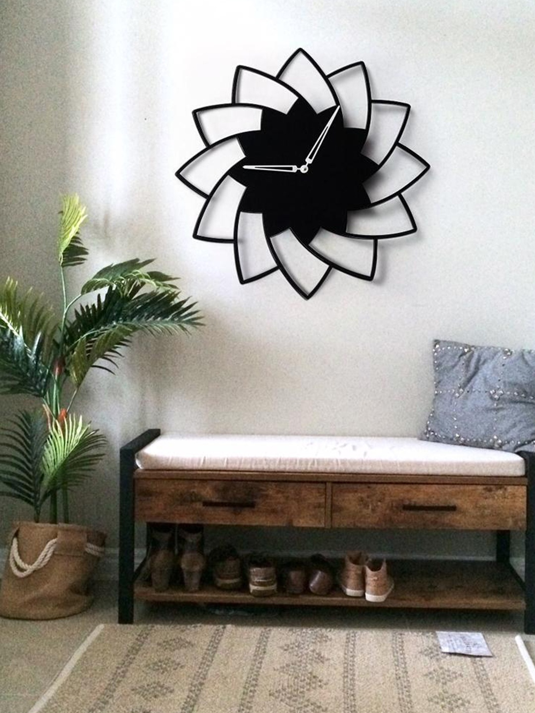 

THE ARTMENT Black & White Floral Contemporary Wall Clock