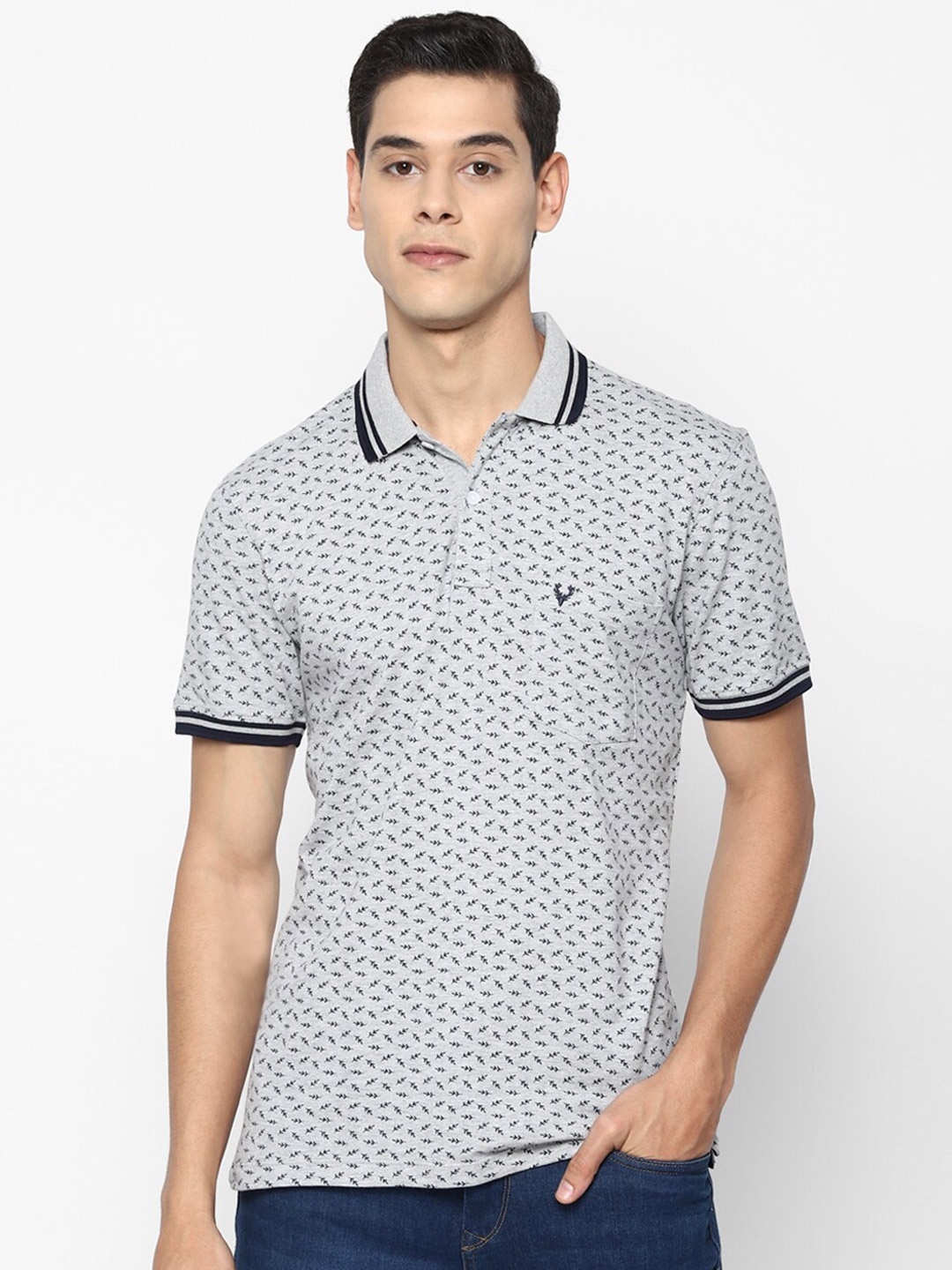 

Allen Solly Men Grey Printed Polo Collar Pockets T-shirt