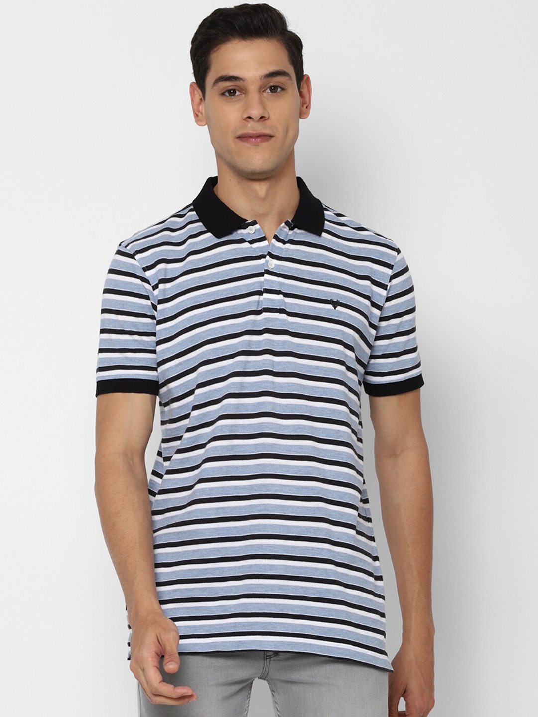 

Allen Solly Men Blue Striped Polo Collar Pockets T-shirt