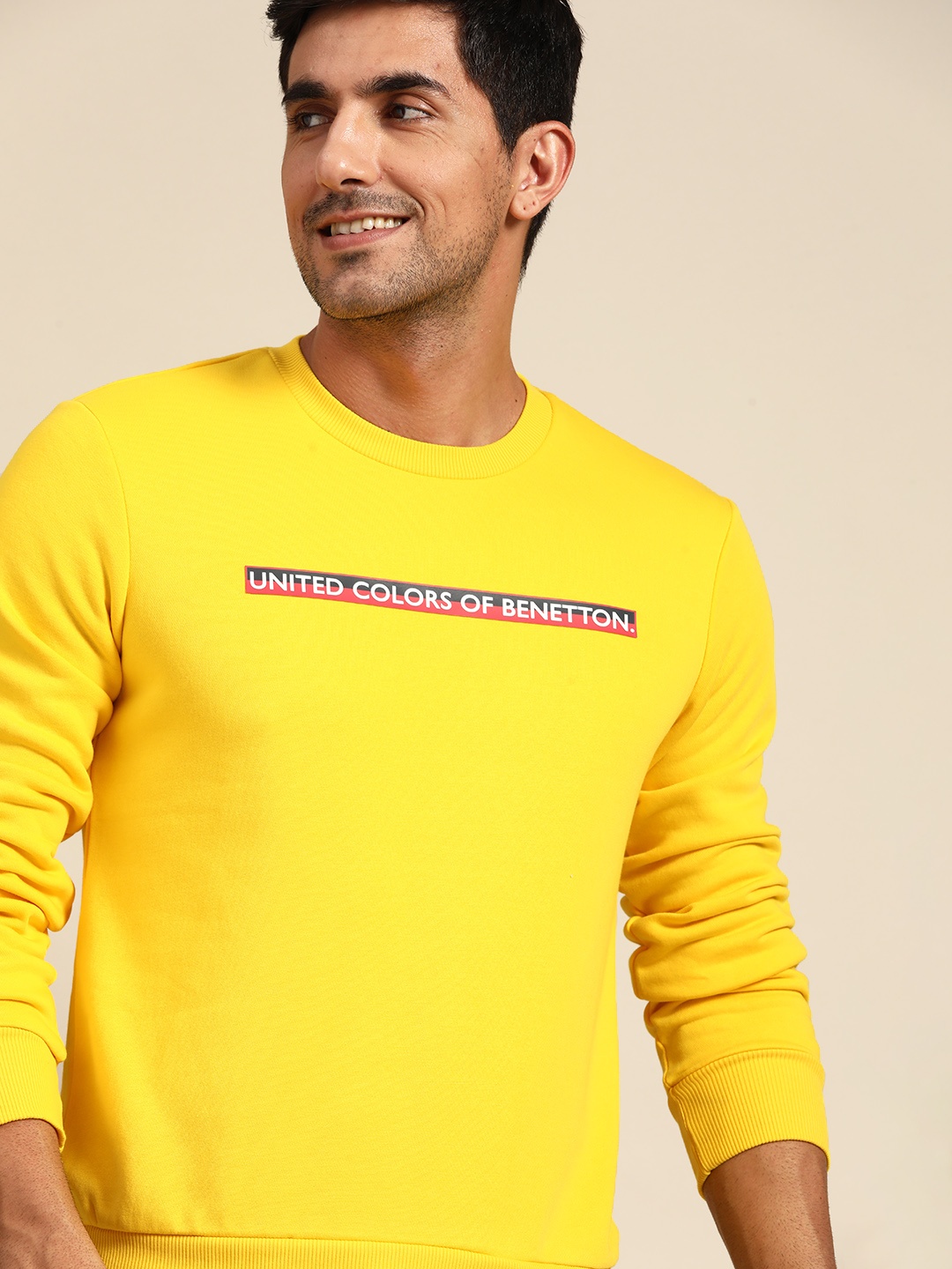 

United Colors of Benetton Men Yellow Brand Logo Print Sweatshirt