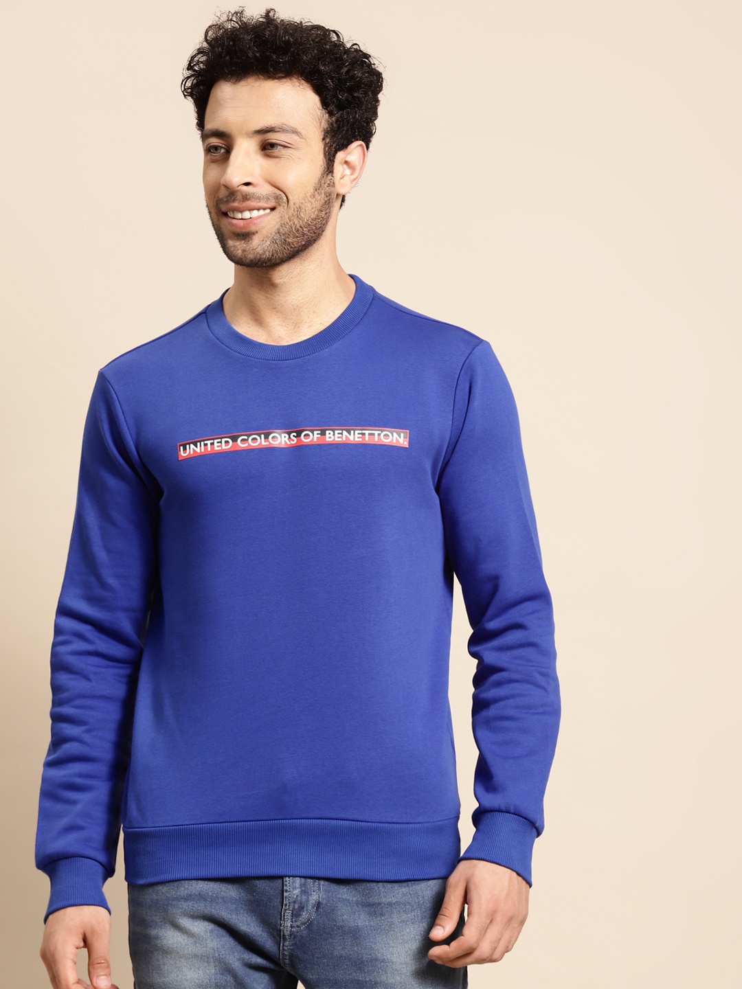 

United Colors of Benetton Men Blue Brand Logo Printed Sweatshirt
