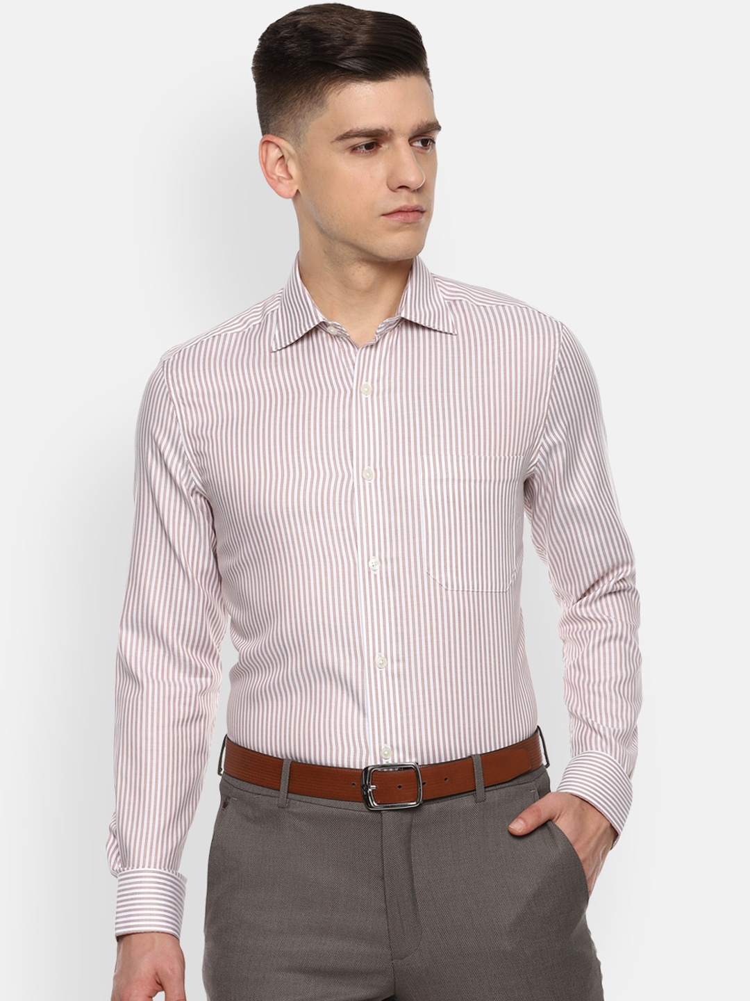 

Louis Philippe Men Beige Opaque Striped Casual Shirt