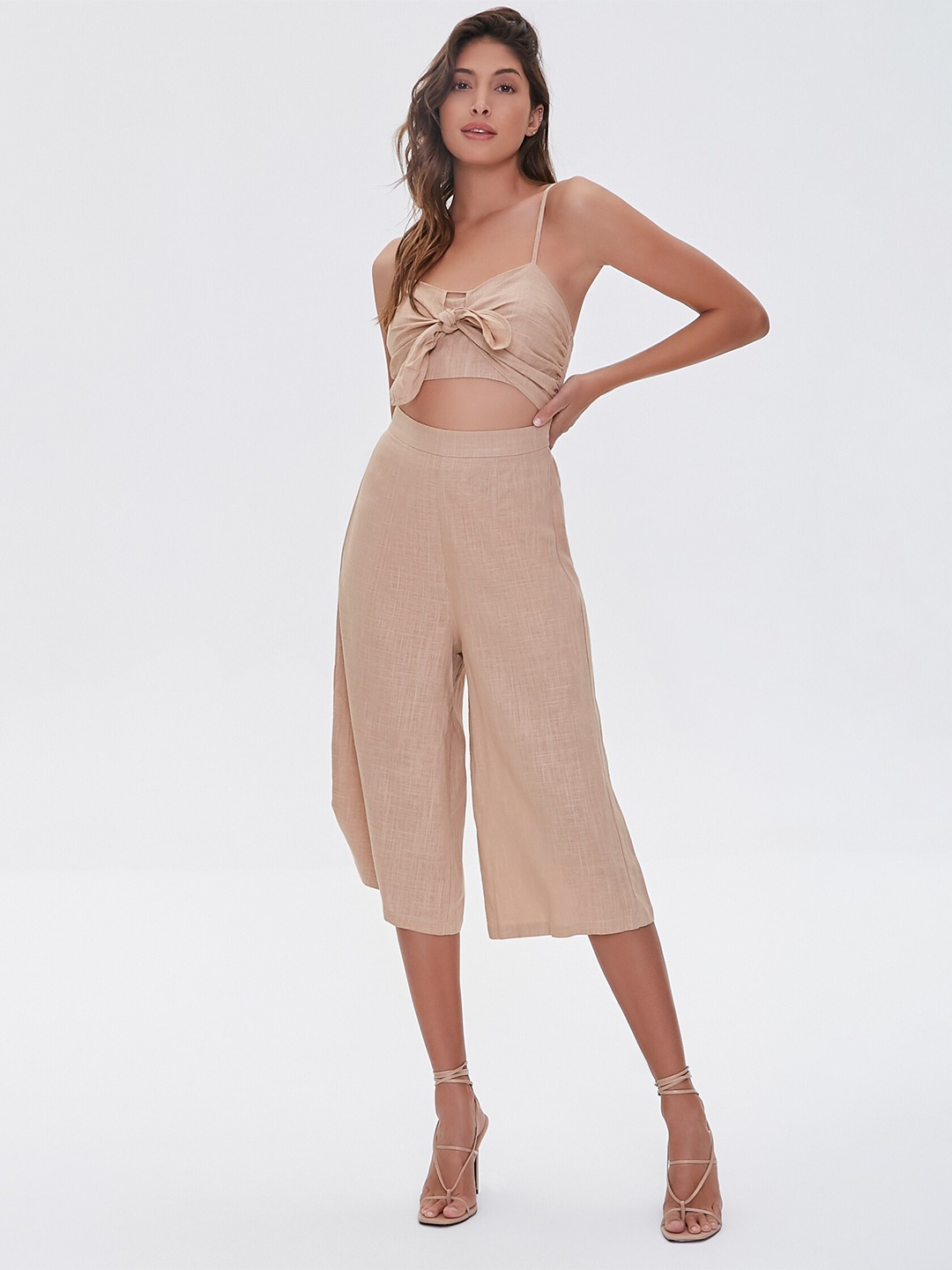 

FOREVER 21 Women Beige Culotte Jumpsuit