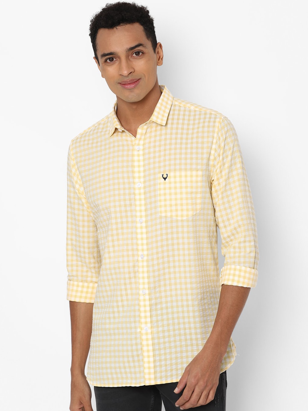 

Allen Solly Men Yellow Slim Fit Gingham Checks Opaque Checked Casual Shirt