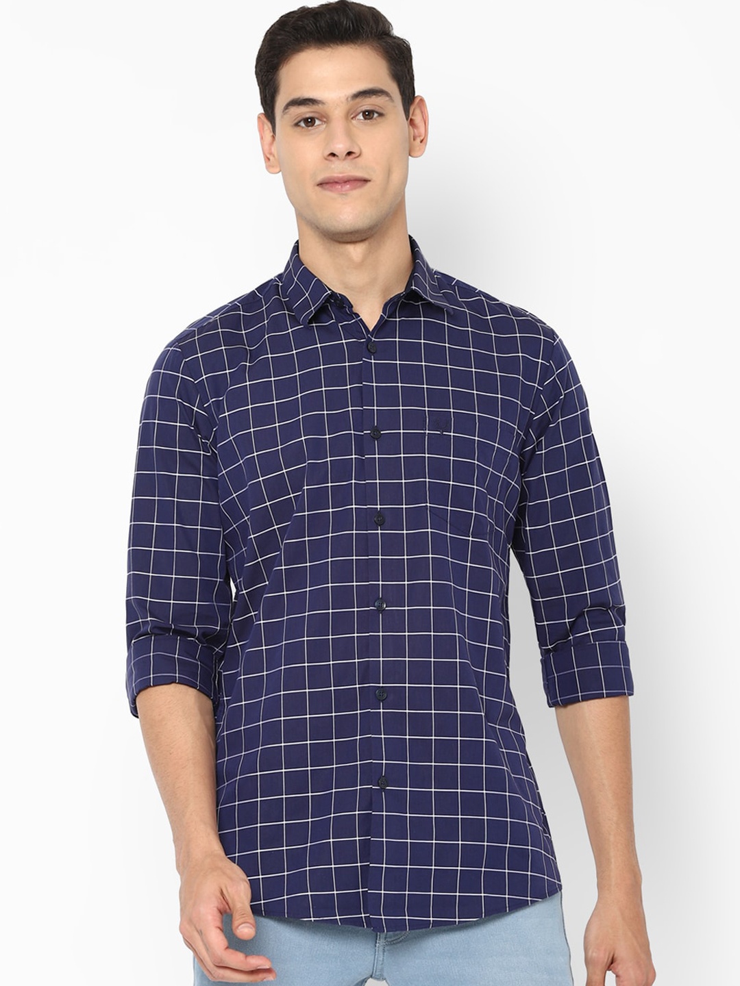 

Allen Solly Men Blue Slim Fit Grid Tattersall Checks Opaque Checked Casual Shirt