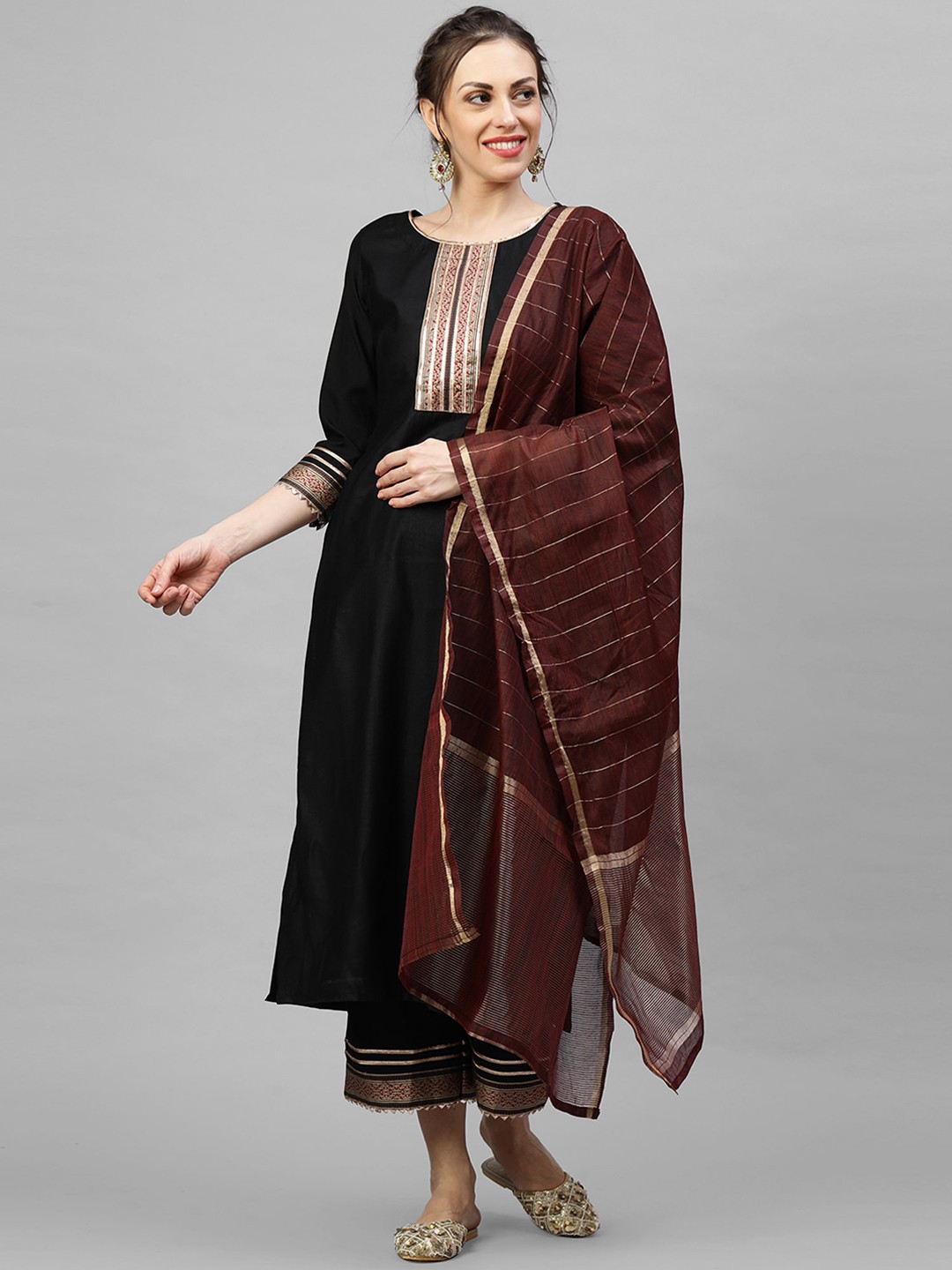

Indo Era Women Black Yoke Design Regular Kurta with Palazzos & Dupatta