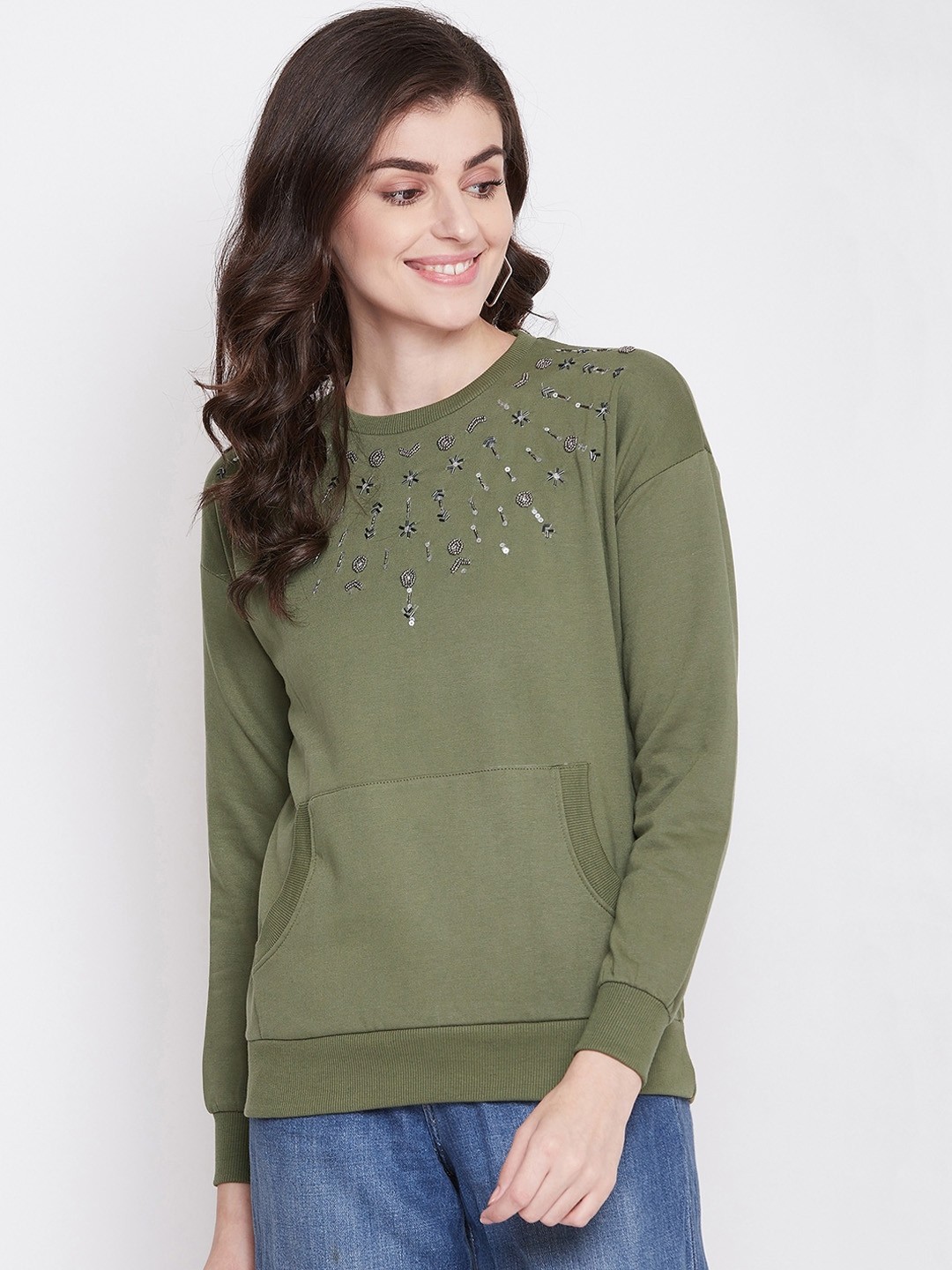 

PERFKT-U Women Olive Green Sweatshirt