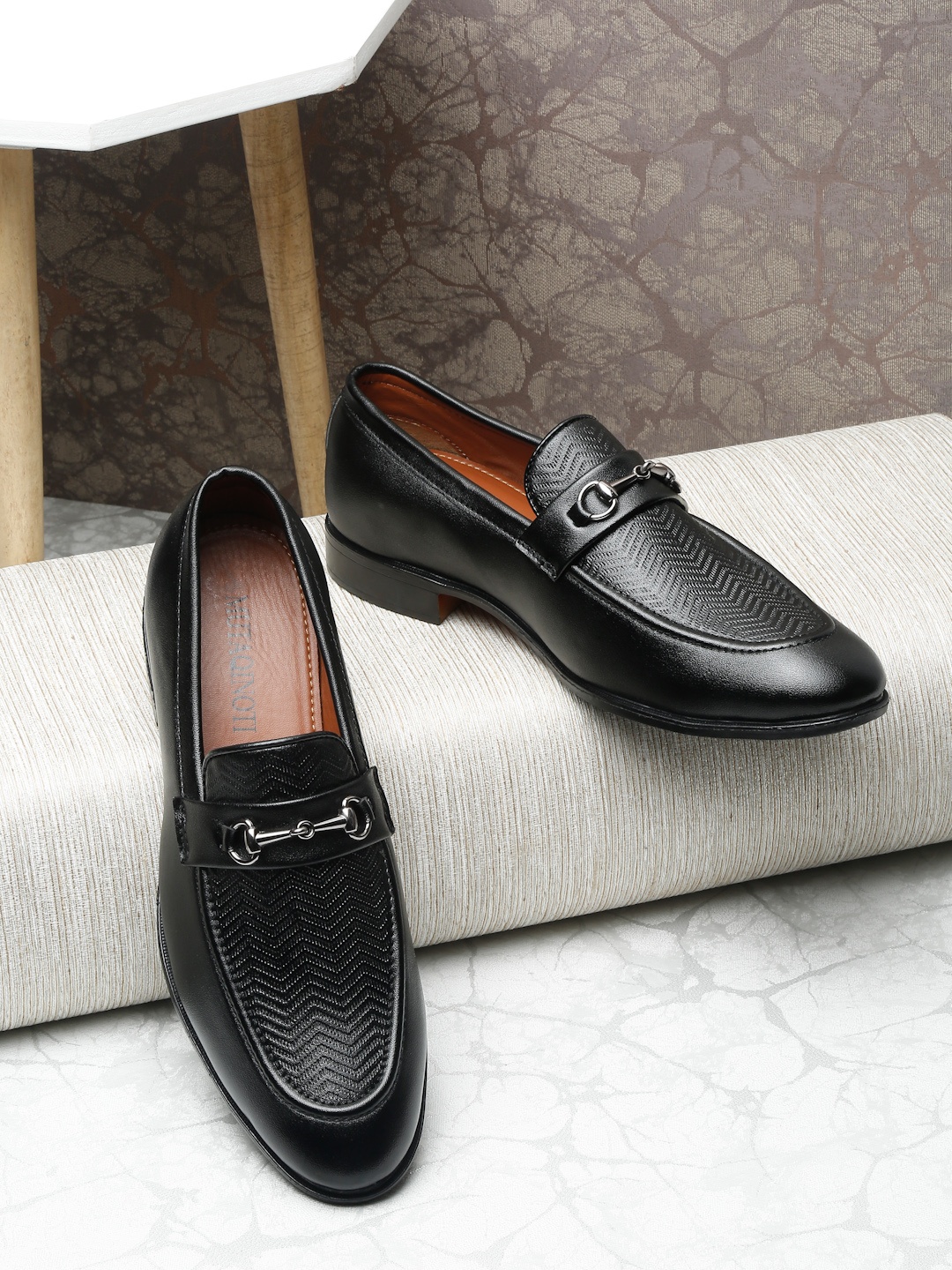 MUTAQINOTI Men Black Patent Leather Loafers