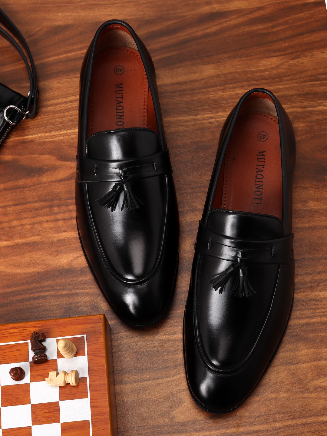 

MUTAQINOTI Men Black Patent Leather Loafers