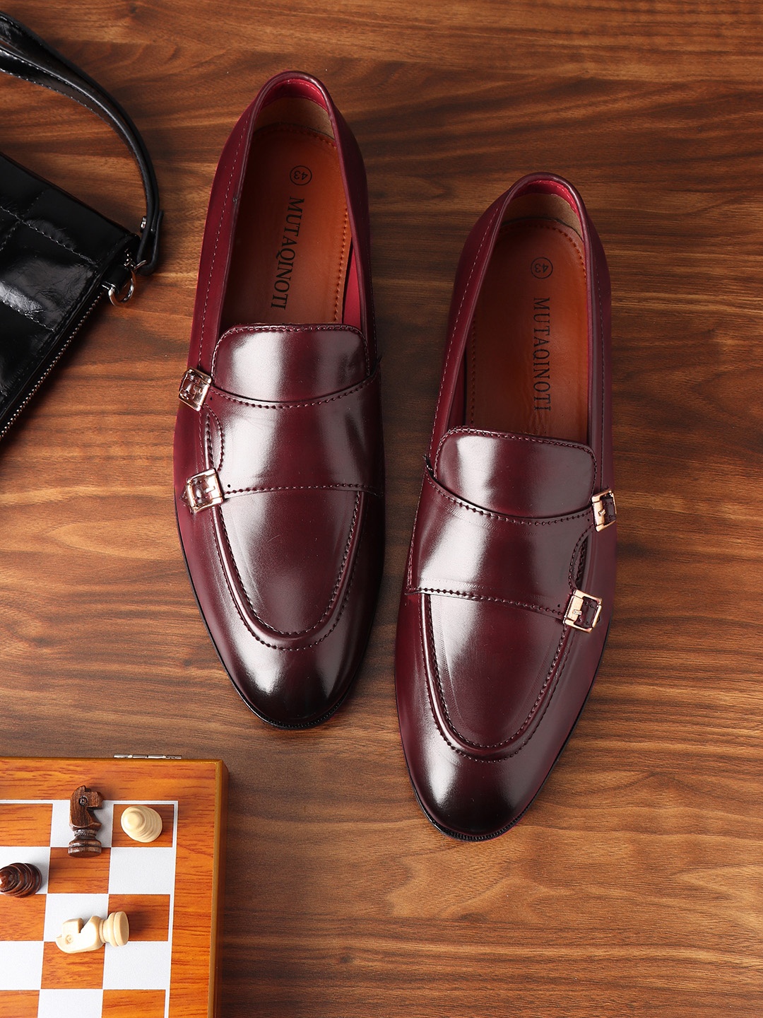 

MUTAQINOTI Men Red Patent Leather Monks