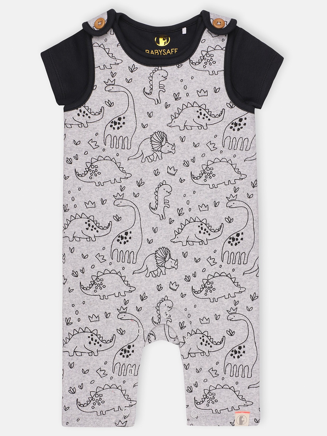 

Babysafe Girls Grey & Black Graphic Printed Pure Cotton Dungarees With T-Shirt