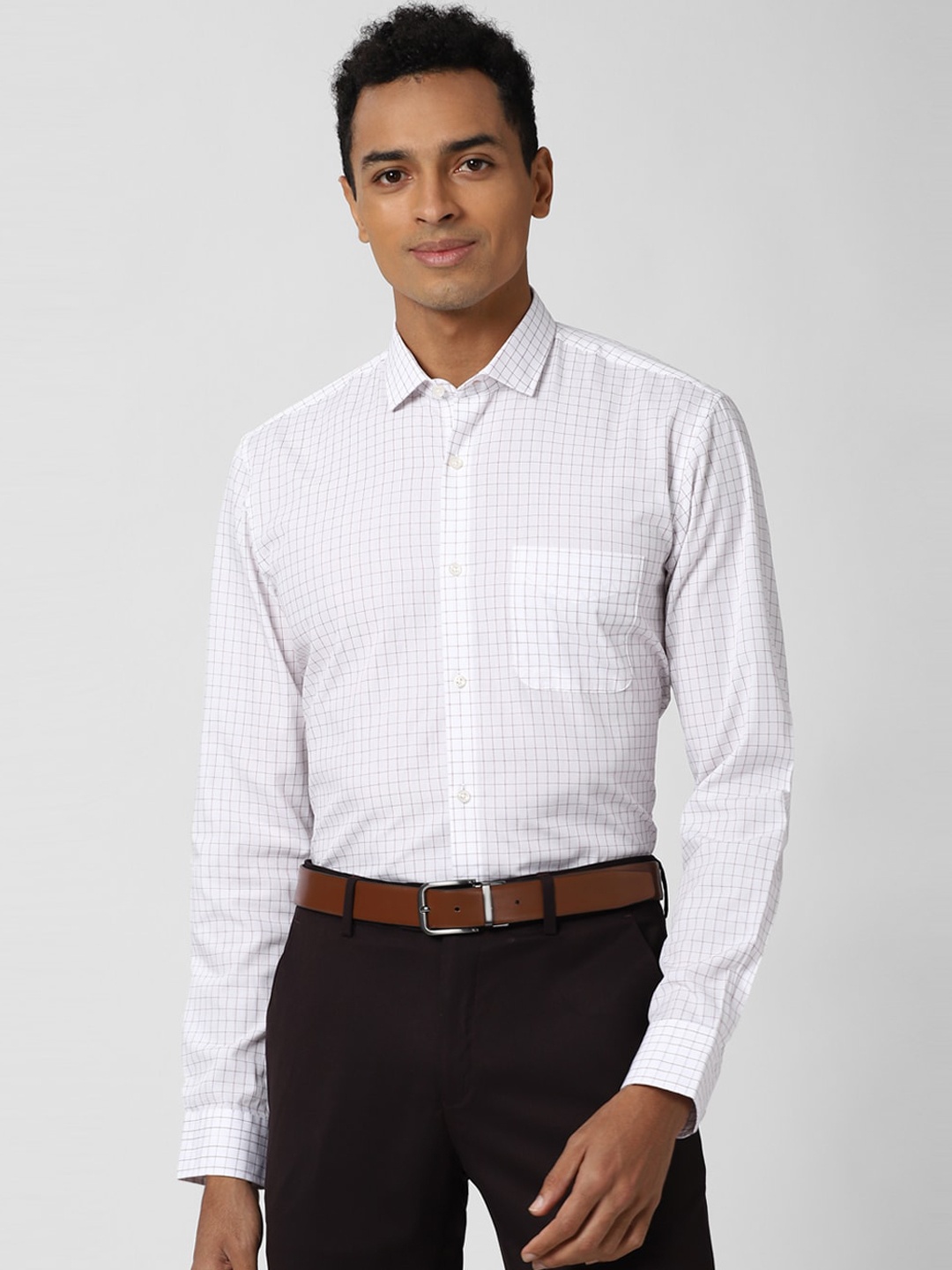 

Peter England Men White Grid Tattersall Checks Opaque Checked Casual Shirt