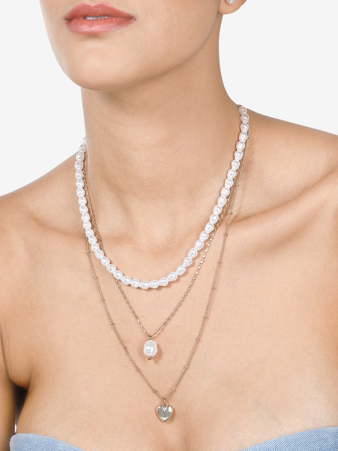 

AMI Women Gold-Toned & White Gold-Plated Layered Chain