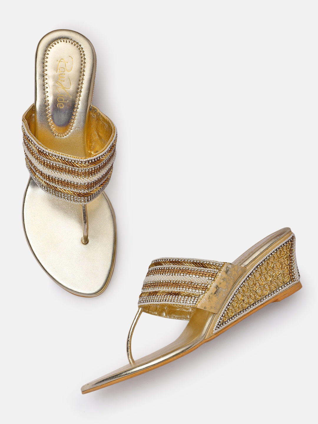

Raw Hide Gold-Toned Embellished Wedges
