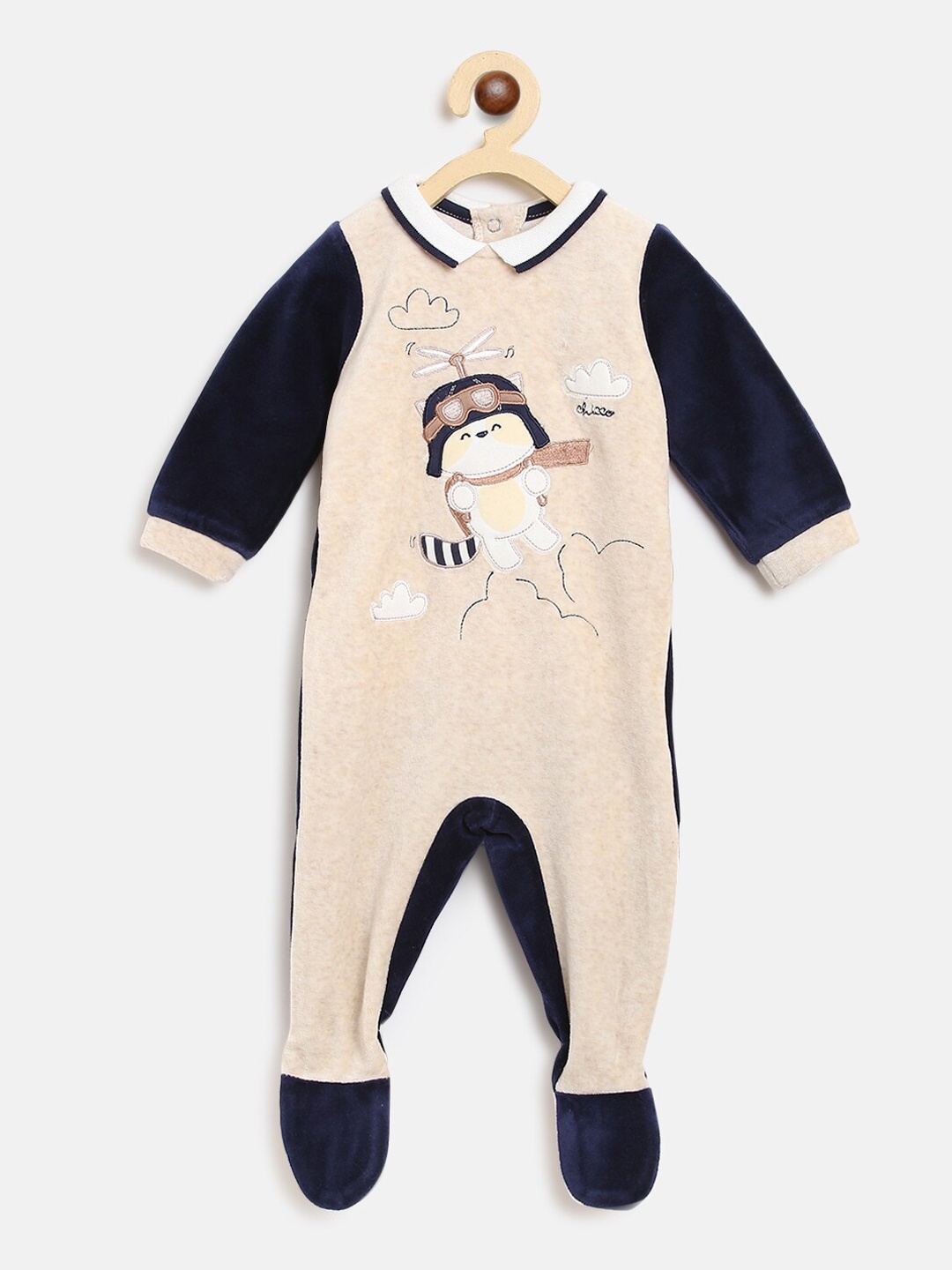 

Chicco Boys Beige Embroidered Nappy Opening Sustainable Babysuit