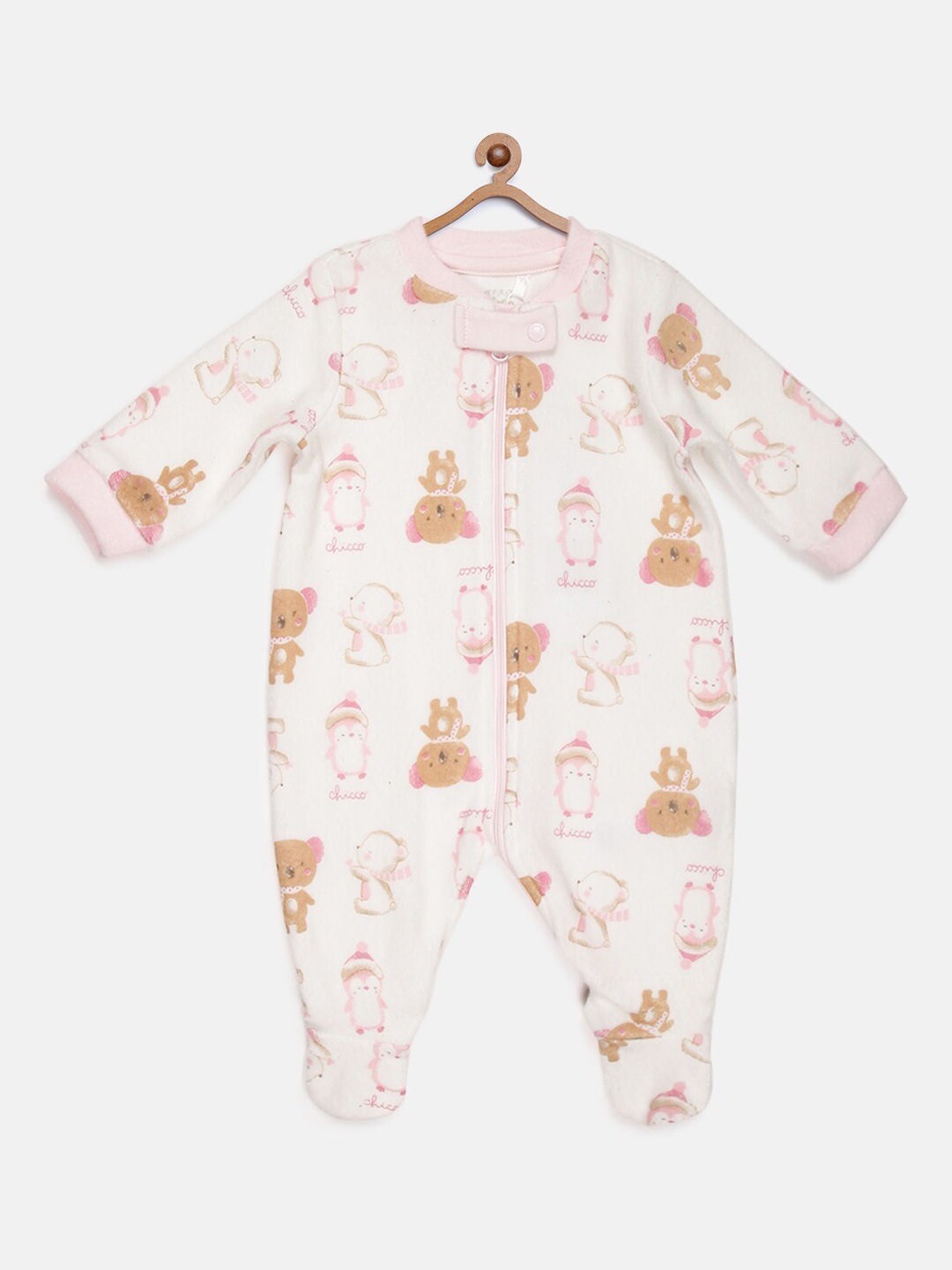

Chicco Kids White & Pink Printed Cotton Blend Sustainable Sleepsuit